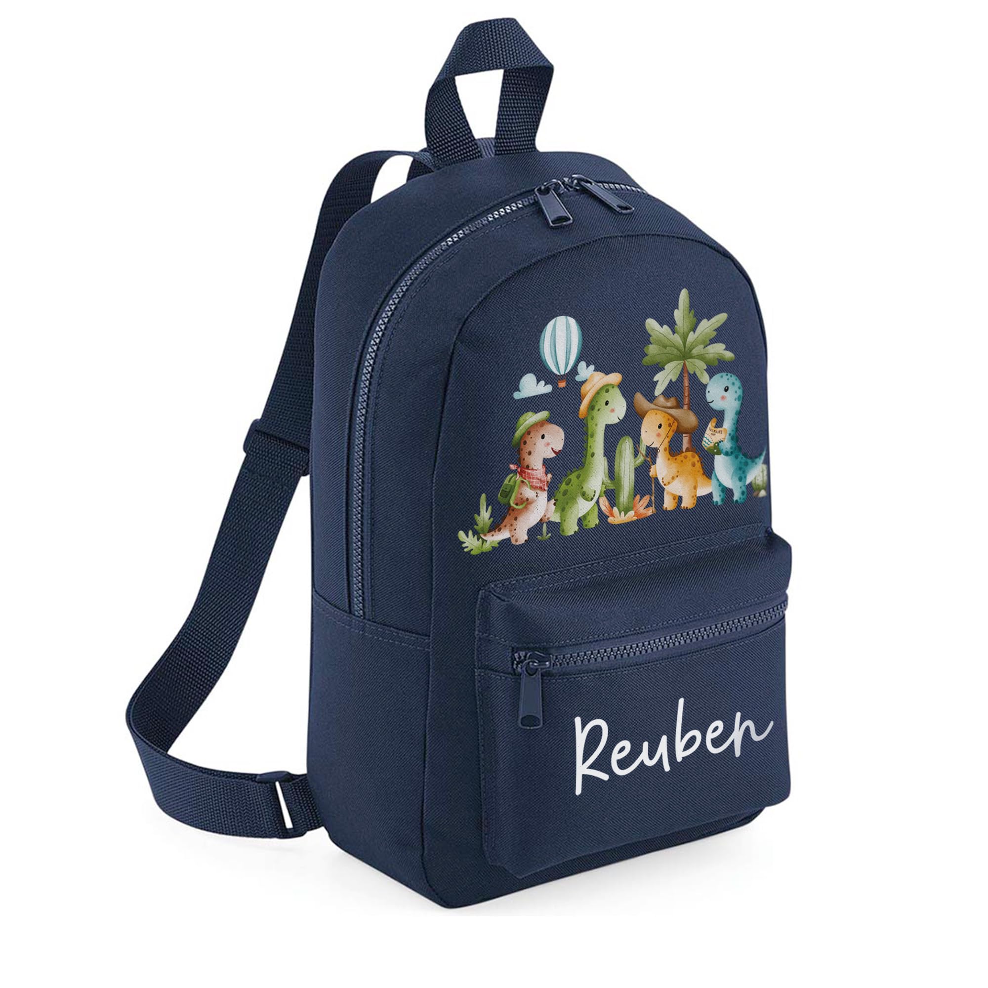 A1 Graphics Ltd Personalised Dinosaur Kids Backpack Custom with Name Choice of Colours Dino School Bag with Adjustable Straps for Children & Toddlers (French Navy)