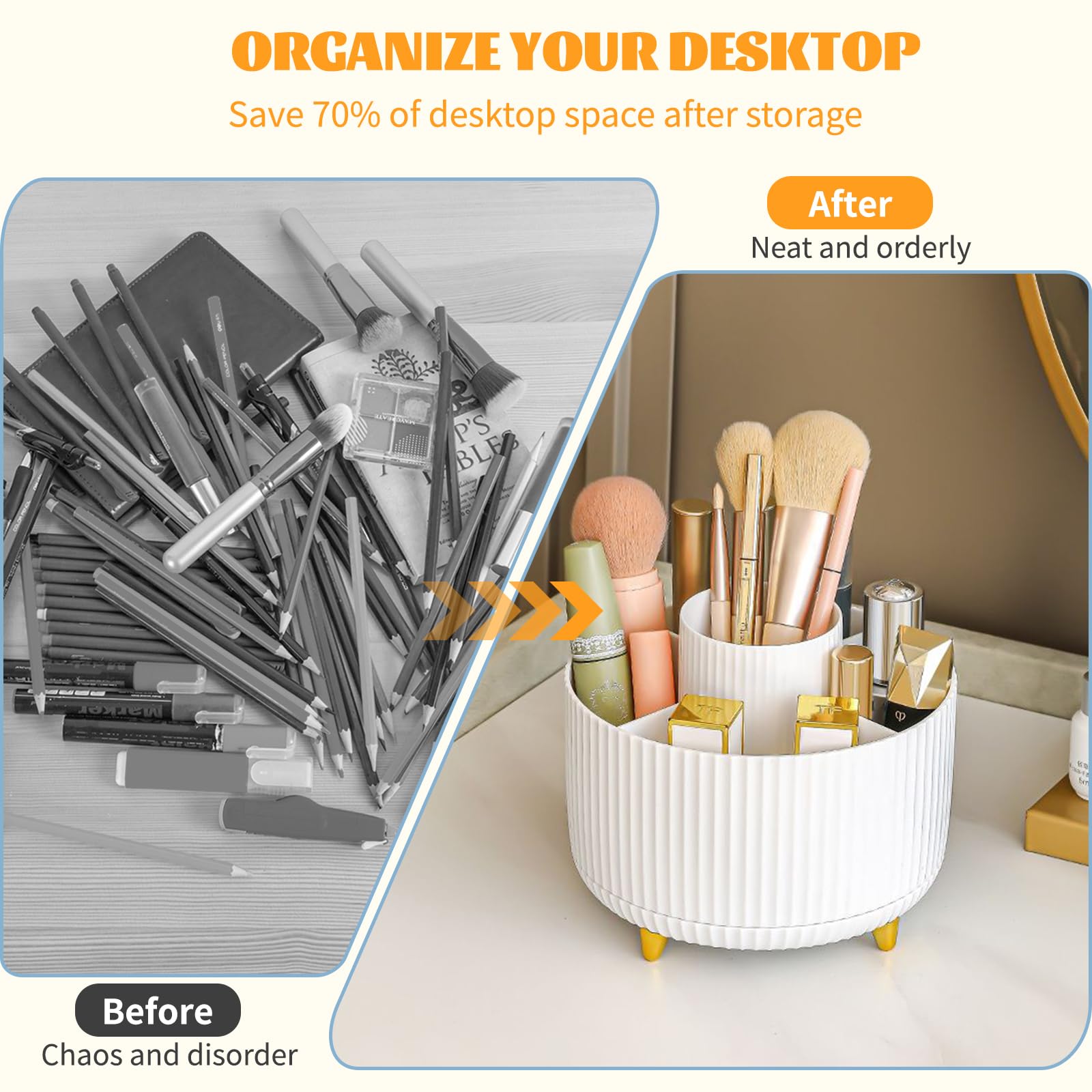 360° Rotating Makeup Organiser, Make Up Brush Holder with 5 Compartments - Image 2