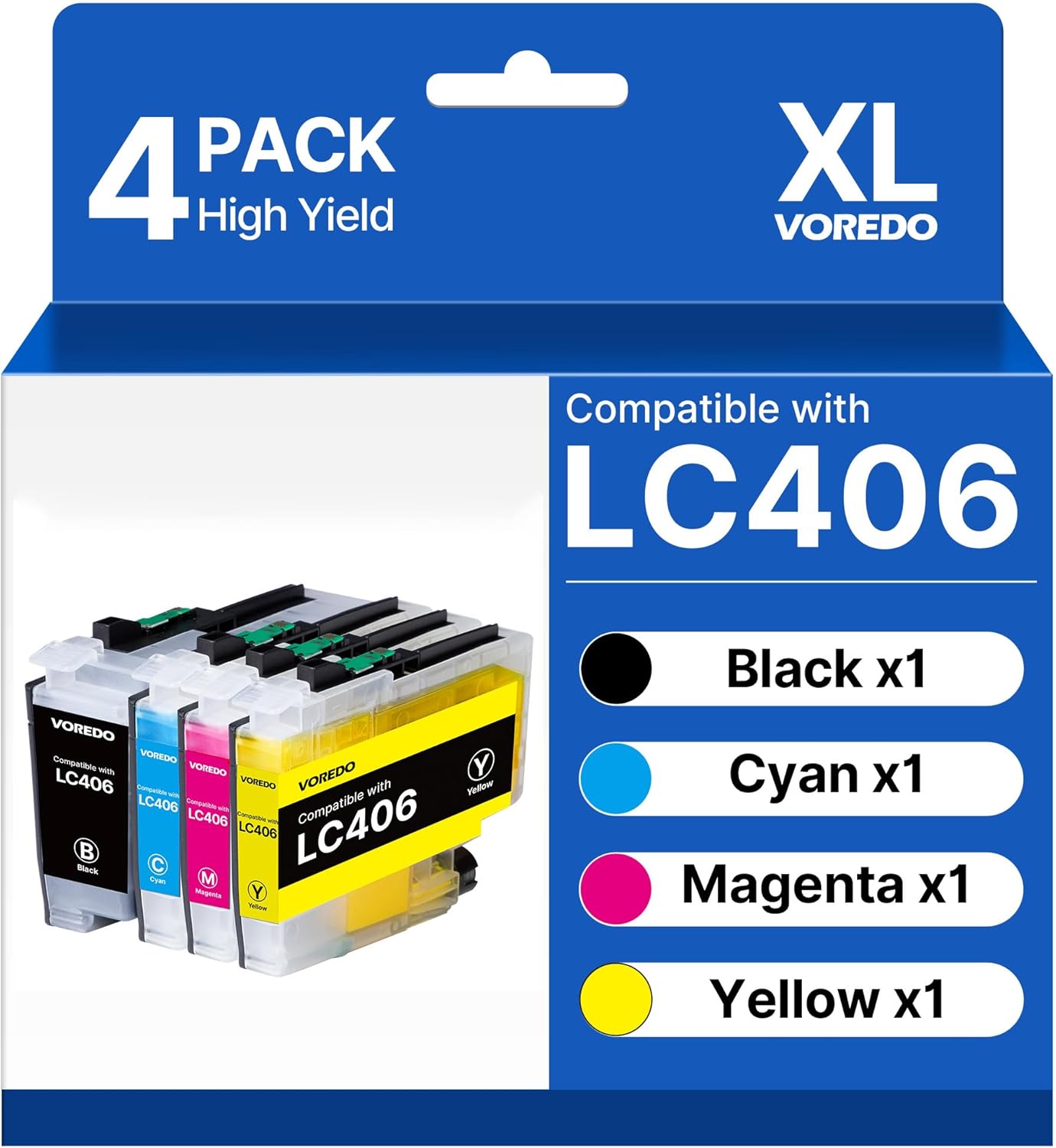 LC406XL LC406 Ink Cartridges for Brother Printer Compatible for Brother Ink Cartridges LC406 XL LC 406XL 406 Ink for Brother MFC-J4335DW J4345DW J4535DW J5855DW J5955DW J6555DW J6955DW HL-JF1 （4 Pack）