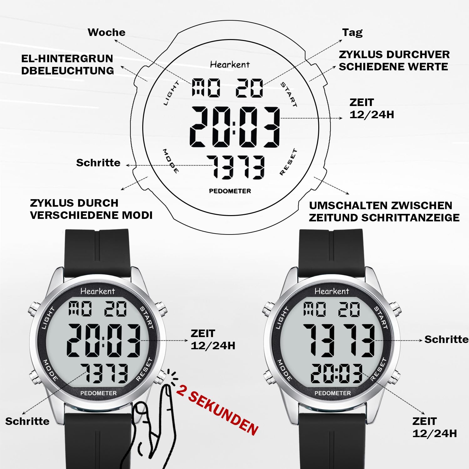 Schrittzähler Uhr Herren Ohne App und Handy,Großen Ziffern Digitaluhr,30M Wasserdicht,Fitness Tracker Fitnessuhr mit Schrittzähler Kalorienzähler