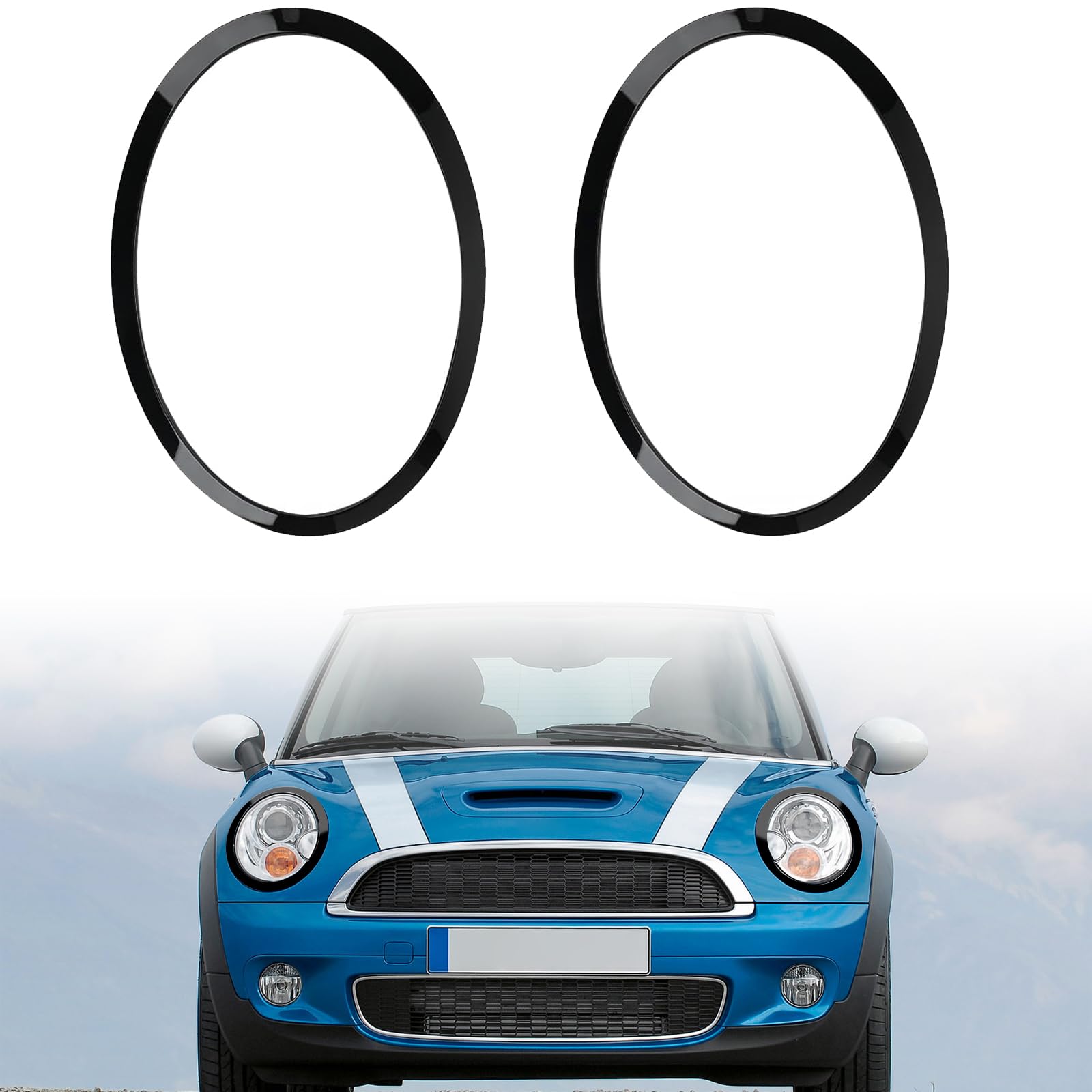 JAOGAUS Anello Fanale Compatibile con BMW MINI COOPER R55 R56 R57 R58 R59 2007-2015, Fanali Anteriori Sinistro e Destro, Nero