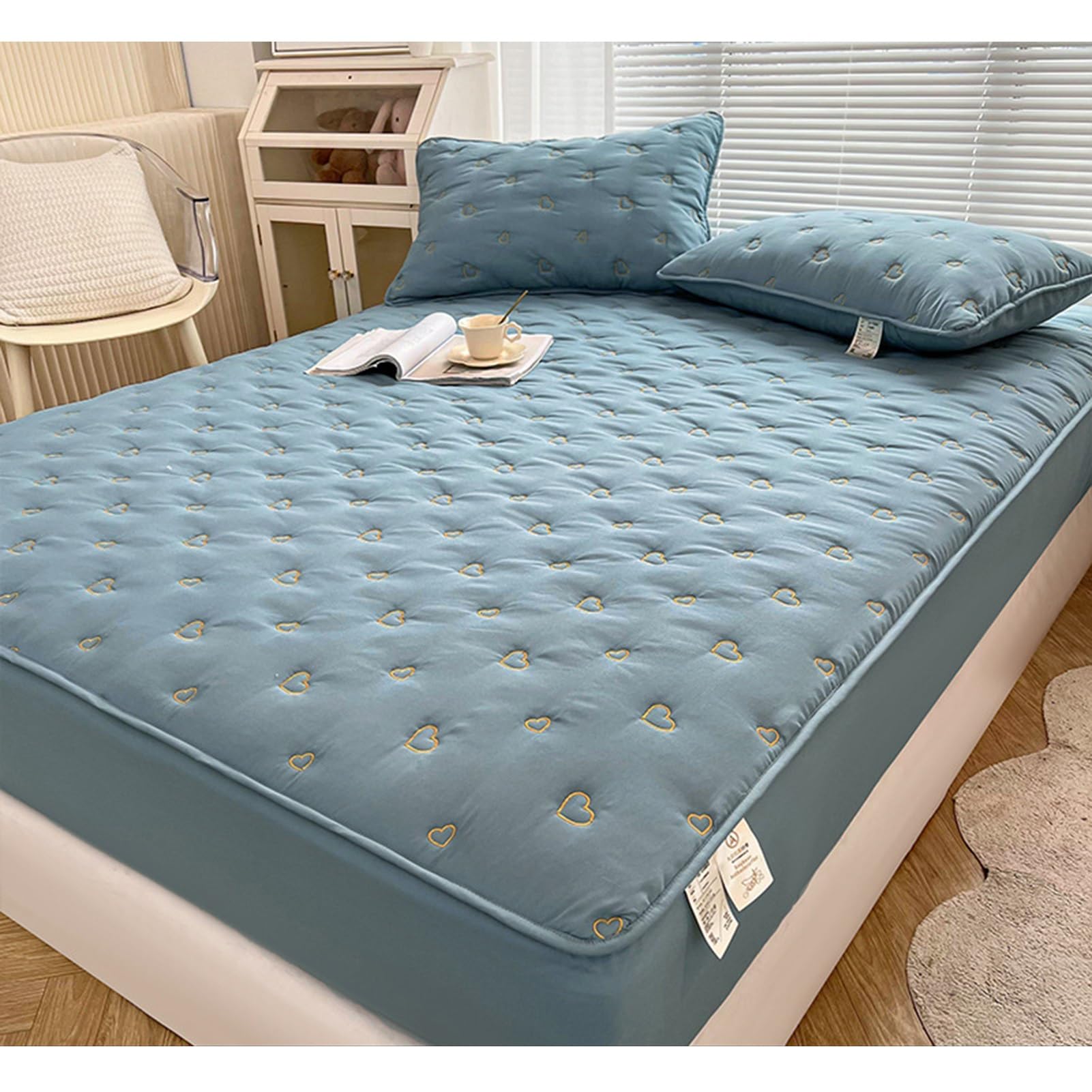 YUDEYU Sheets Gewassen Cotton geen stimulatie dikke matras Cover Sprei Single (Kleur : Blue grid, Maat : 150x190cm/high 26-36cm