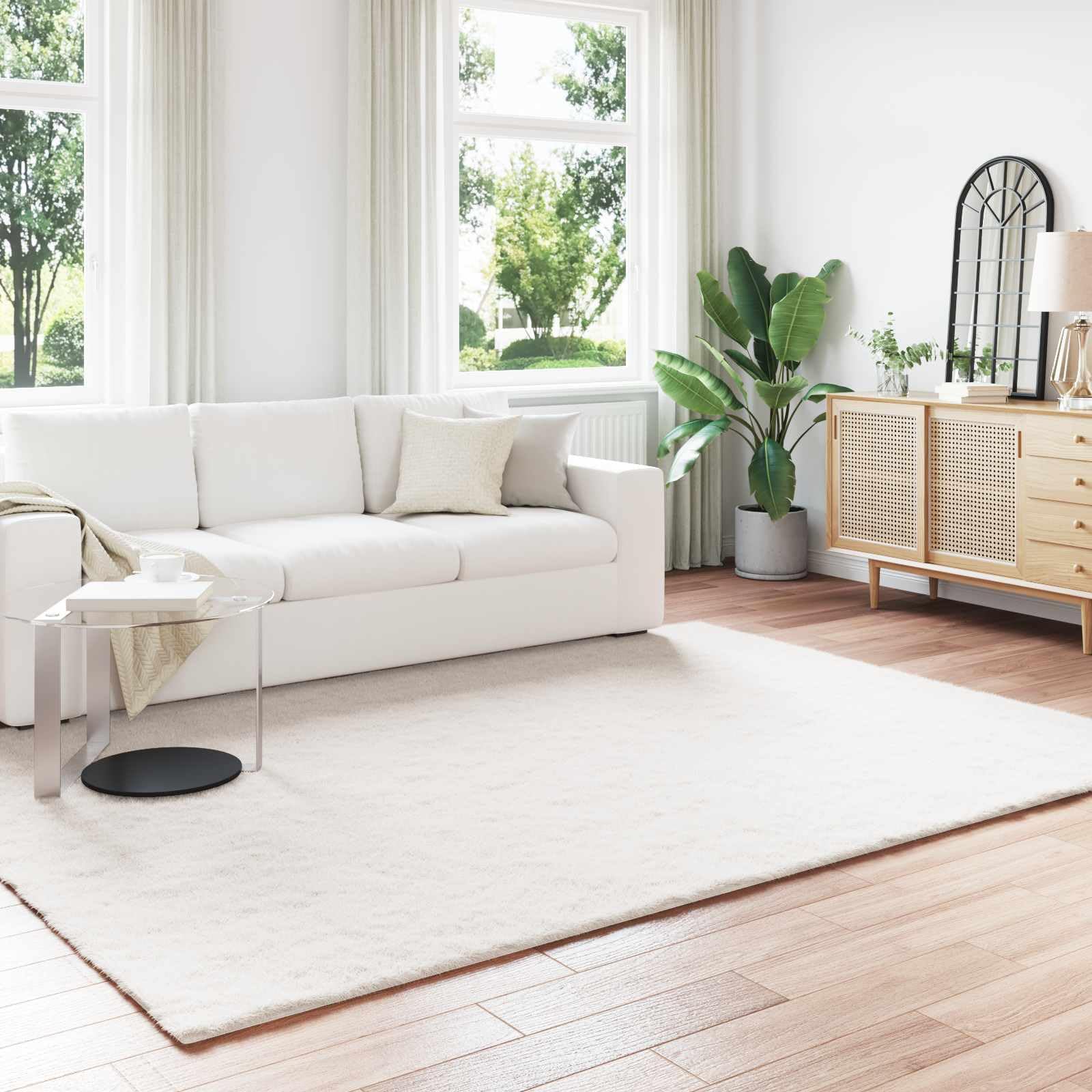 Alfombra de piel sintética con forma de conejo, color crema, 200 x 280 cm, poliéster, para salón, dormitorio, con superficie aterciopelada y propiedades de retención de calor