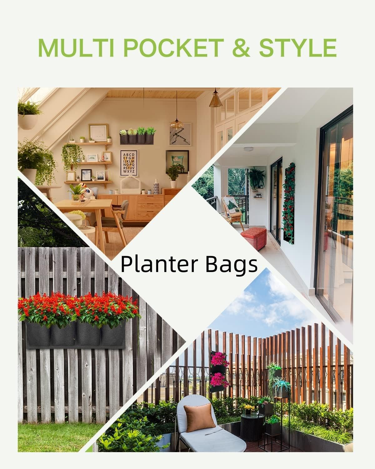 AYNEFY Lot de 4 sacs de plantation à suspendre - 4 poches - En feutre - Réutilisables - dégradables - Pour l'extérieur et l'intérieur - Pour jardinage vertical - Noir