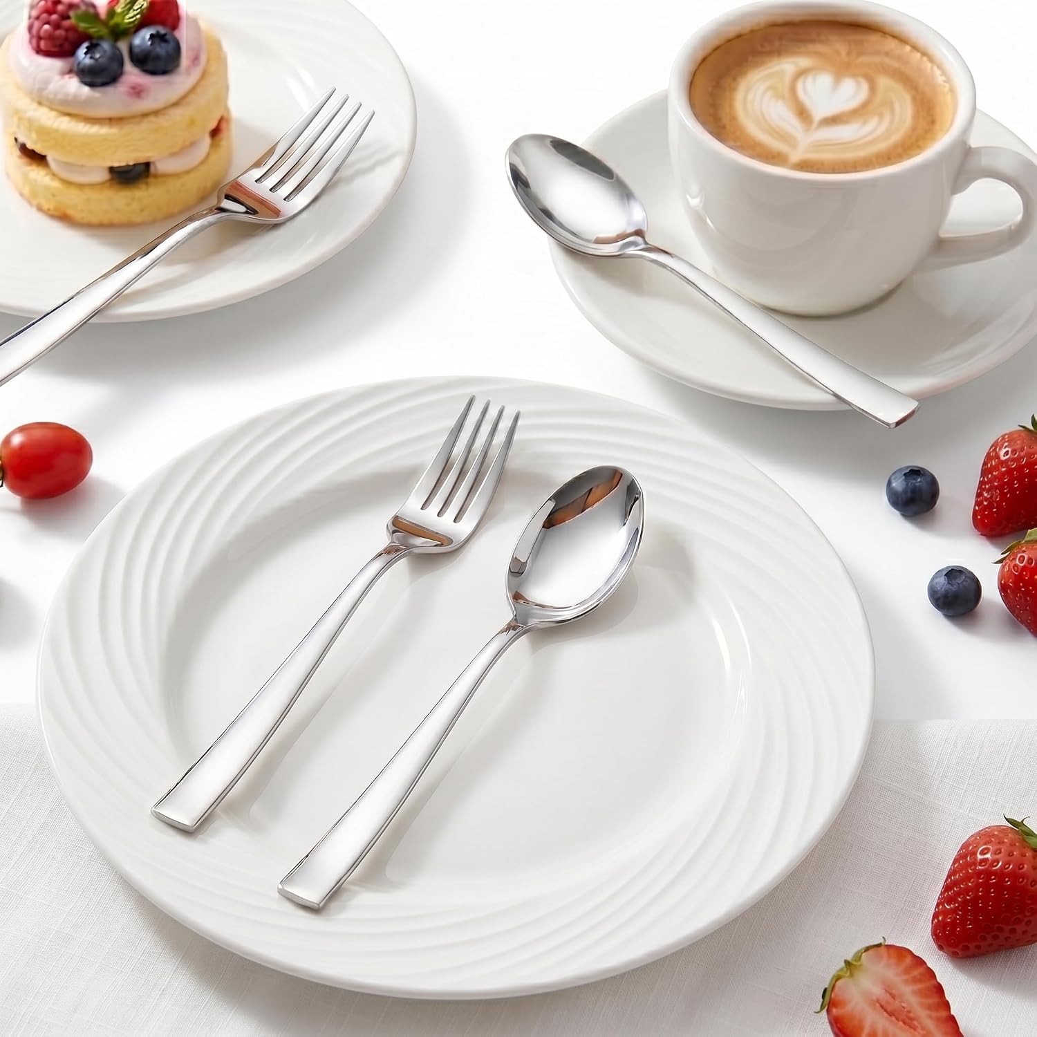 LIANYU 24-Piece Forks and Spoons Set, 12 Dessert Forks and 12 Teaspoons