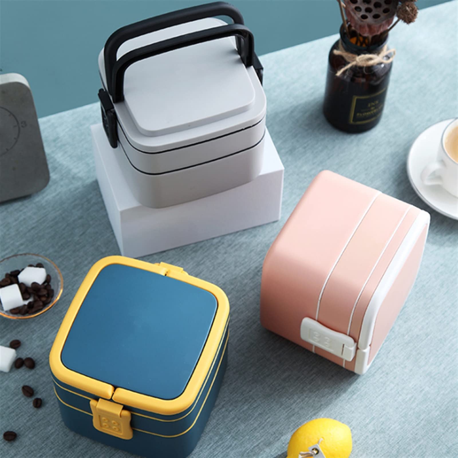 Contenitore per Il Pranzo Portatile a 2 Strati, Contenitore per Alimenti Sano, Forno a microonde, Pranzo con Posate