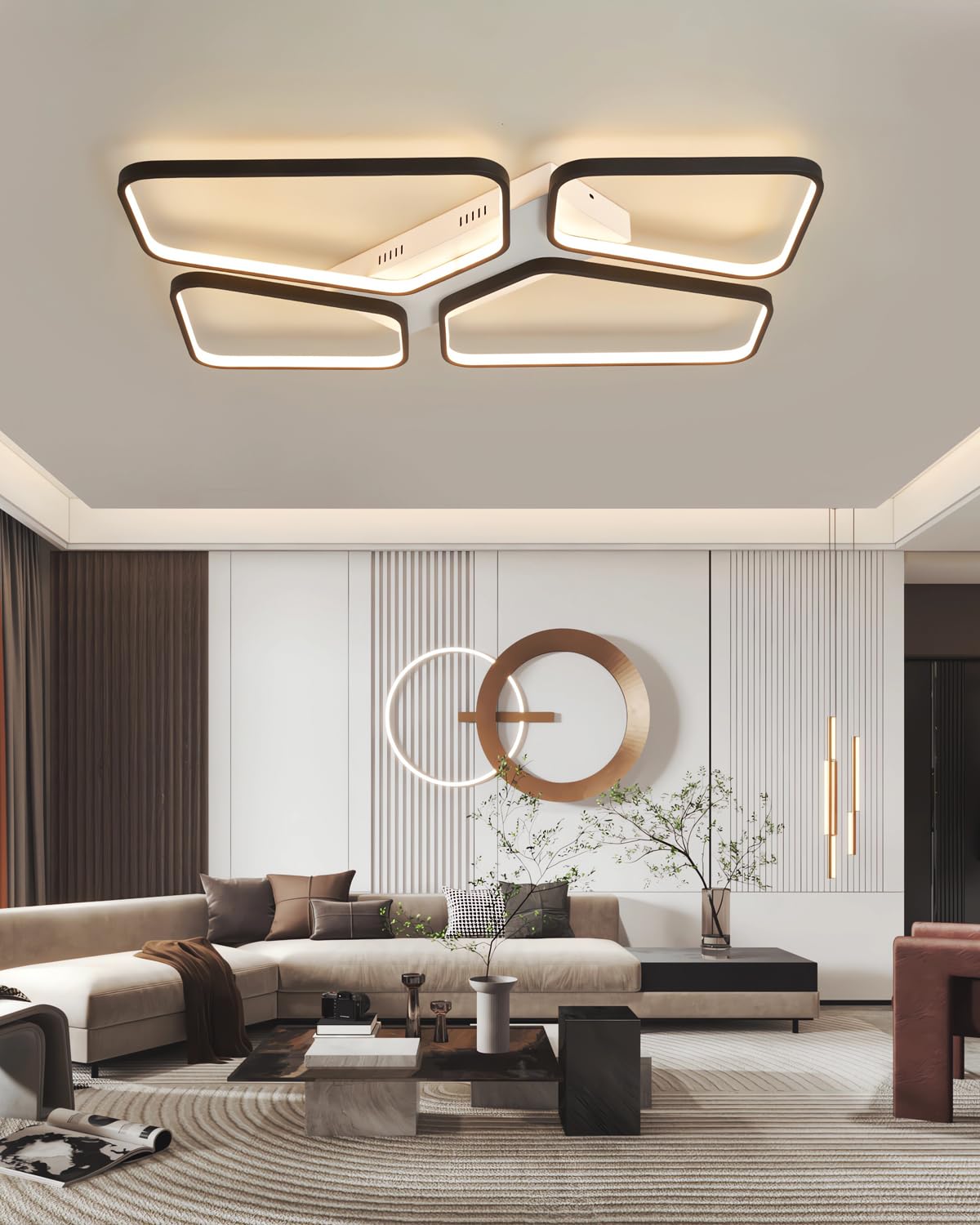 Plafón LED Negro Lámpara De Salón Plafón LED Lámpara De Techo Regulable Con Mando A Distancia Plafón LED De Diseño Moderno Se Puede Utilizar En Salón,Dormitorio,Comedor,Sala De Estudio (72CM)