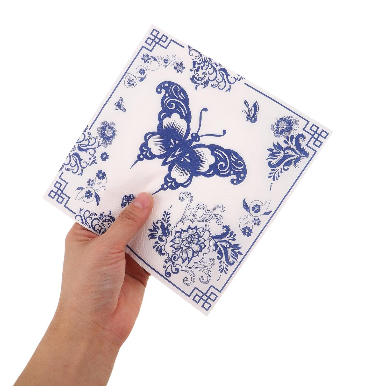 Servilletas de Papel Chinoiserie Estampado Floral Vintage Azul, 33 Cm, Paquete de 100 Unidades en 5 Paquetes, Servilletas Desechables para Fiestas, Bodas y Cenas