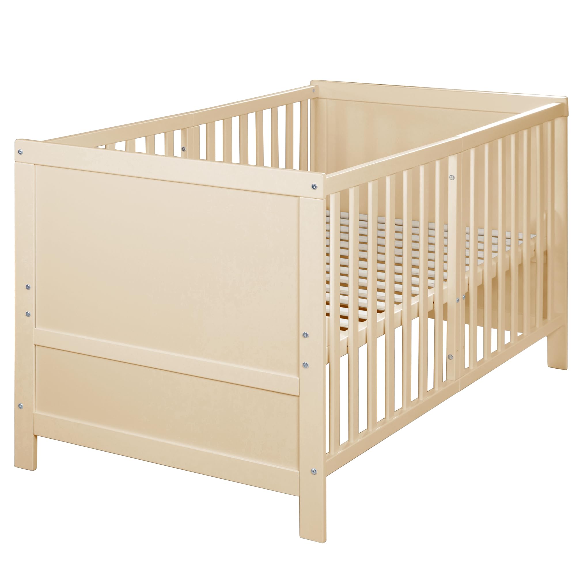 roba Babybett Easy Sleep 70 x 140 cm inkl. Umbauecken und Matratze Safe Asleep® Roll Air - Mitwachsendes Gitterbett 3-Fach höhenverstellbar - 3 Schlupfsprossen - Holz Natur