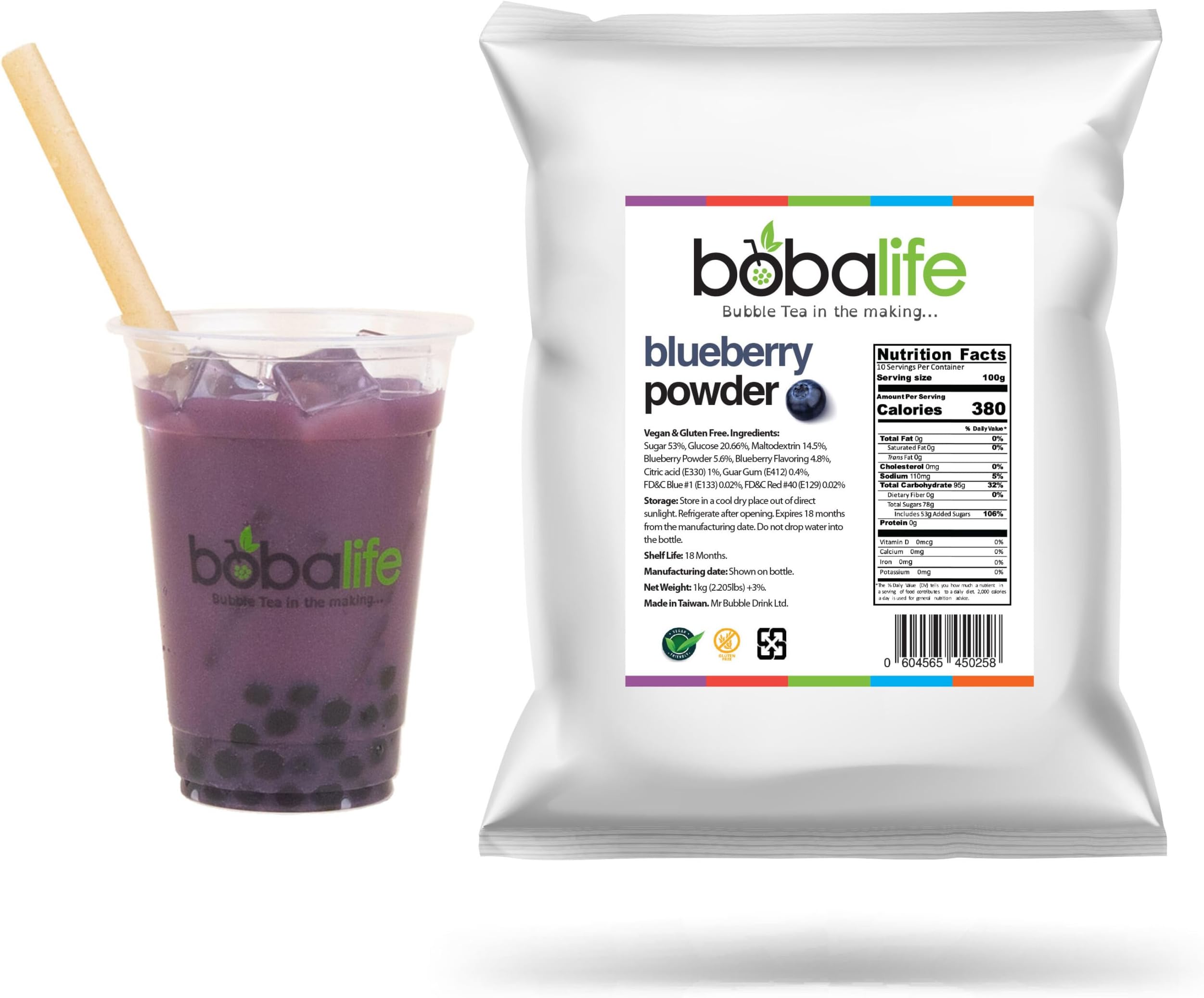 Bobalife Blueberry Bubble Tea Milk Powder 1kg – Taiwanese Milk Tea Powder Mix for Bubble Tea, Iced Milk Tea, Smoothies & Dessert Drinks – Vegan & Gluten Free