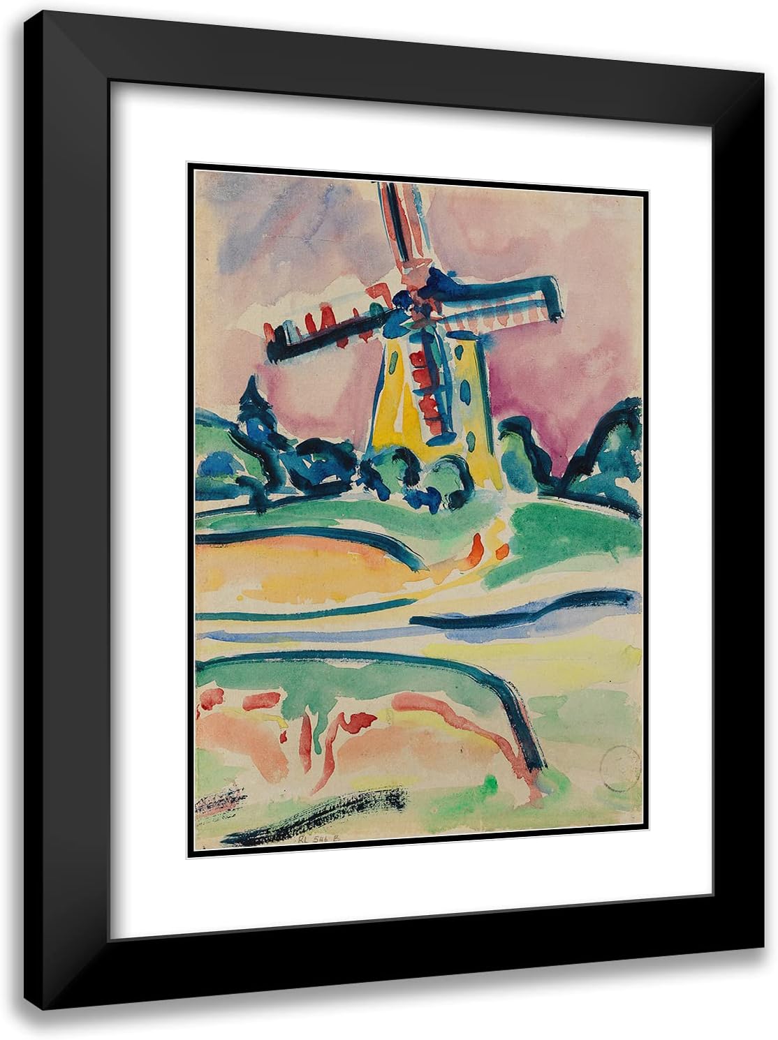 ArtDirect Ernst Ludwig Kirchner 18x24 Black Modern Frame and Double Matted Museum Art Print Titled - Windmuhle (A Windmill on Fehmarn) (1908)