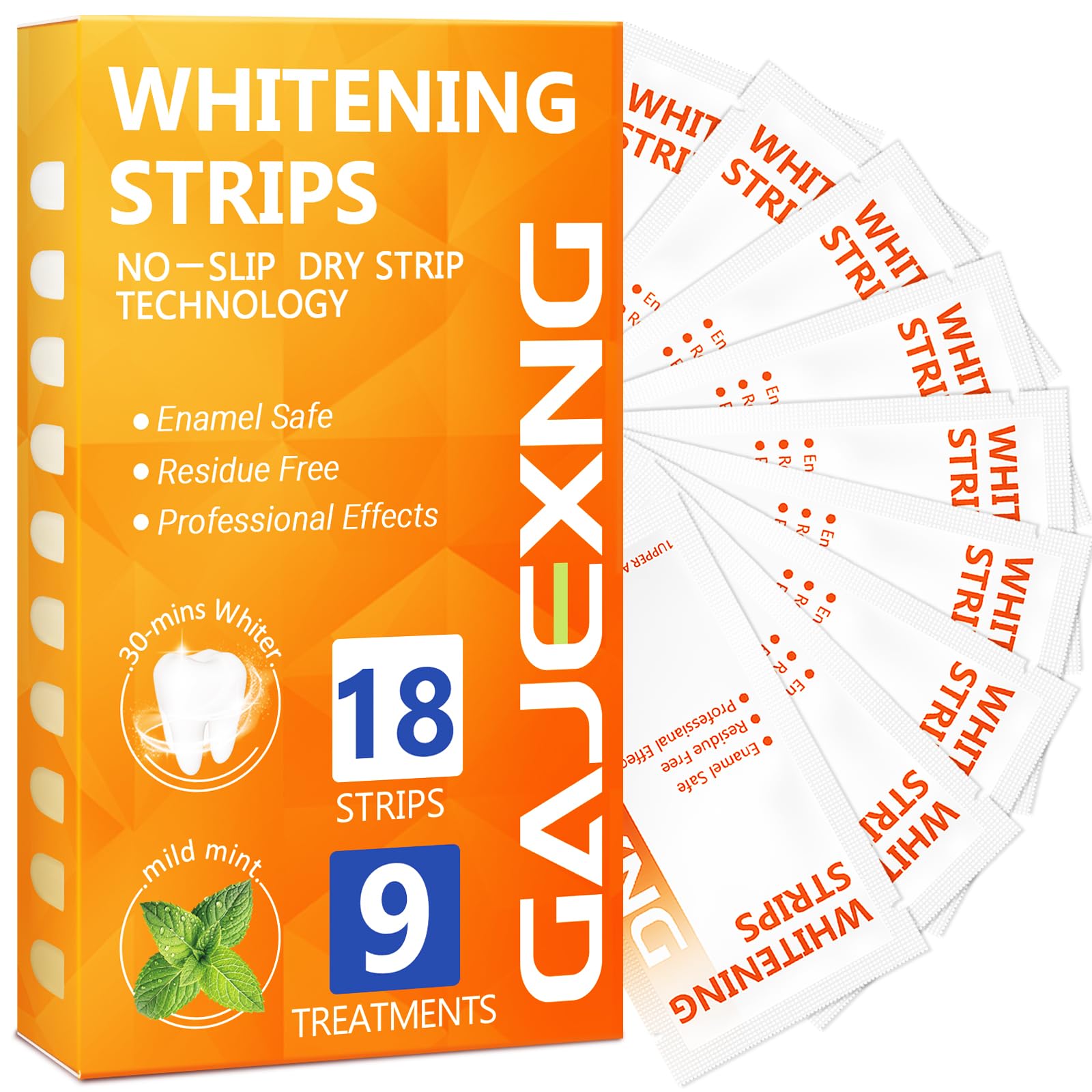 Teeth Whitening Strips 18 Strips 9 Treatments White Strips for Sensitive Tooth Whitening Kit Enamel-Safe Residue-Free Non-Slip Removes