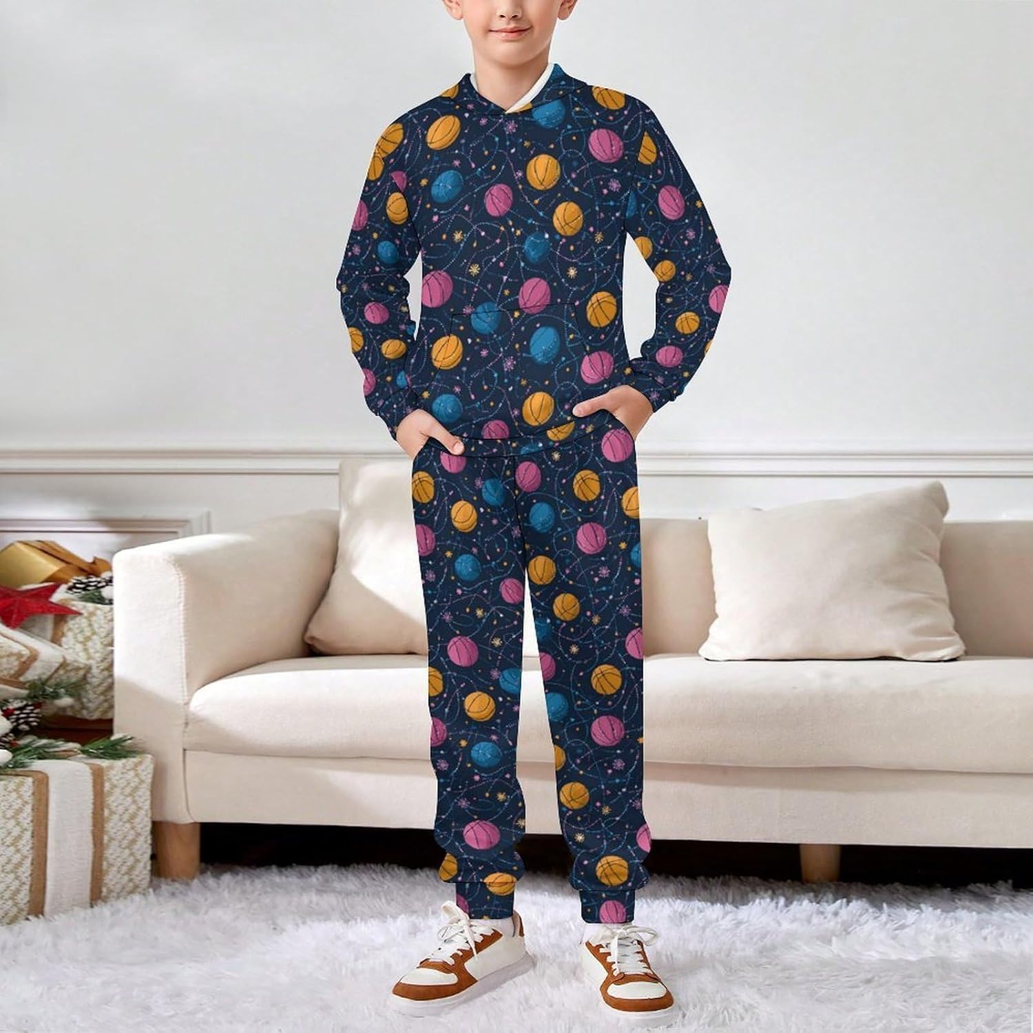 Boys Sweatsuit Set Hoodie and Jogger Animals Print Warm Inside Elastic Waistband Sizes 3-14 Years