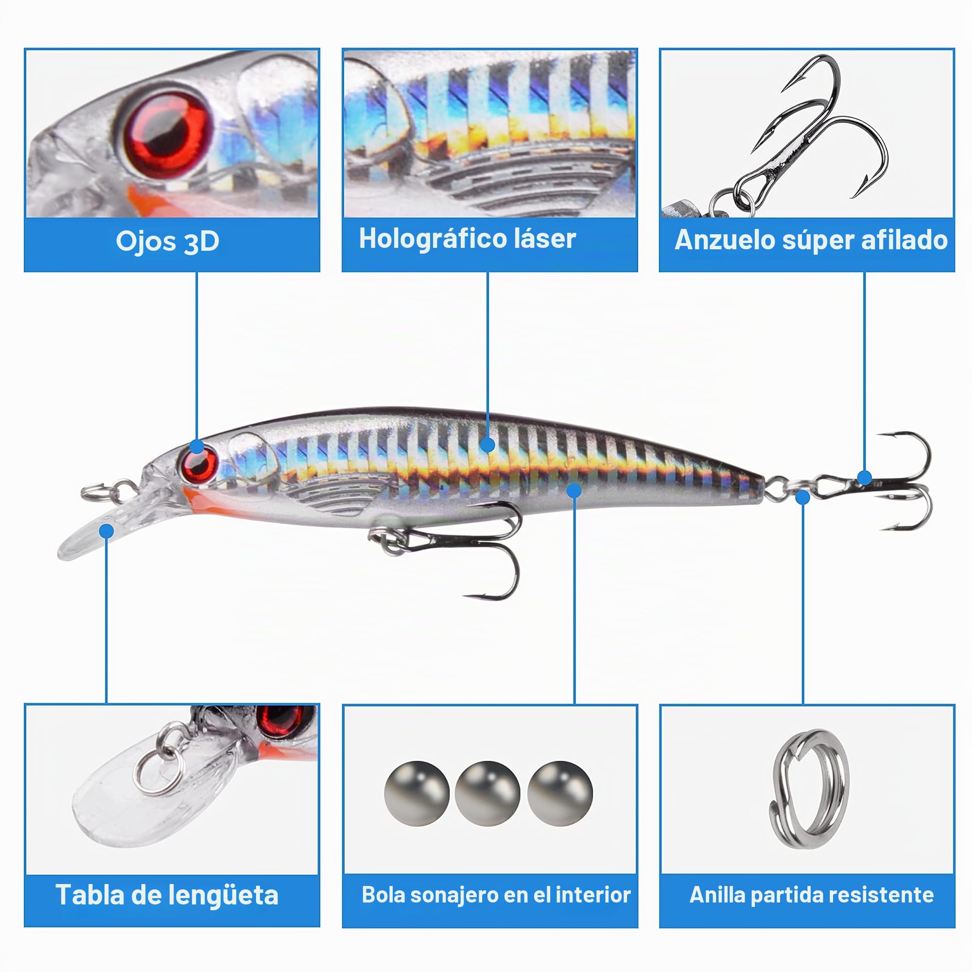 Kit de Señuelos de Pesca Juego de Señuelos de Pesca Popper de 6 Piezas Cebos Flotantes para Surf Crankbaits Señuelo Aparejos de Pesca