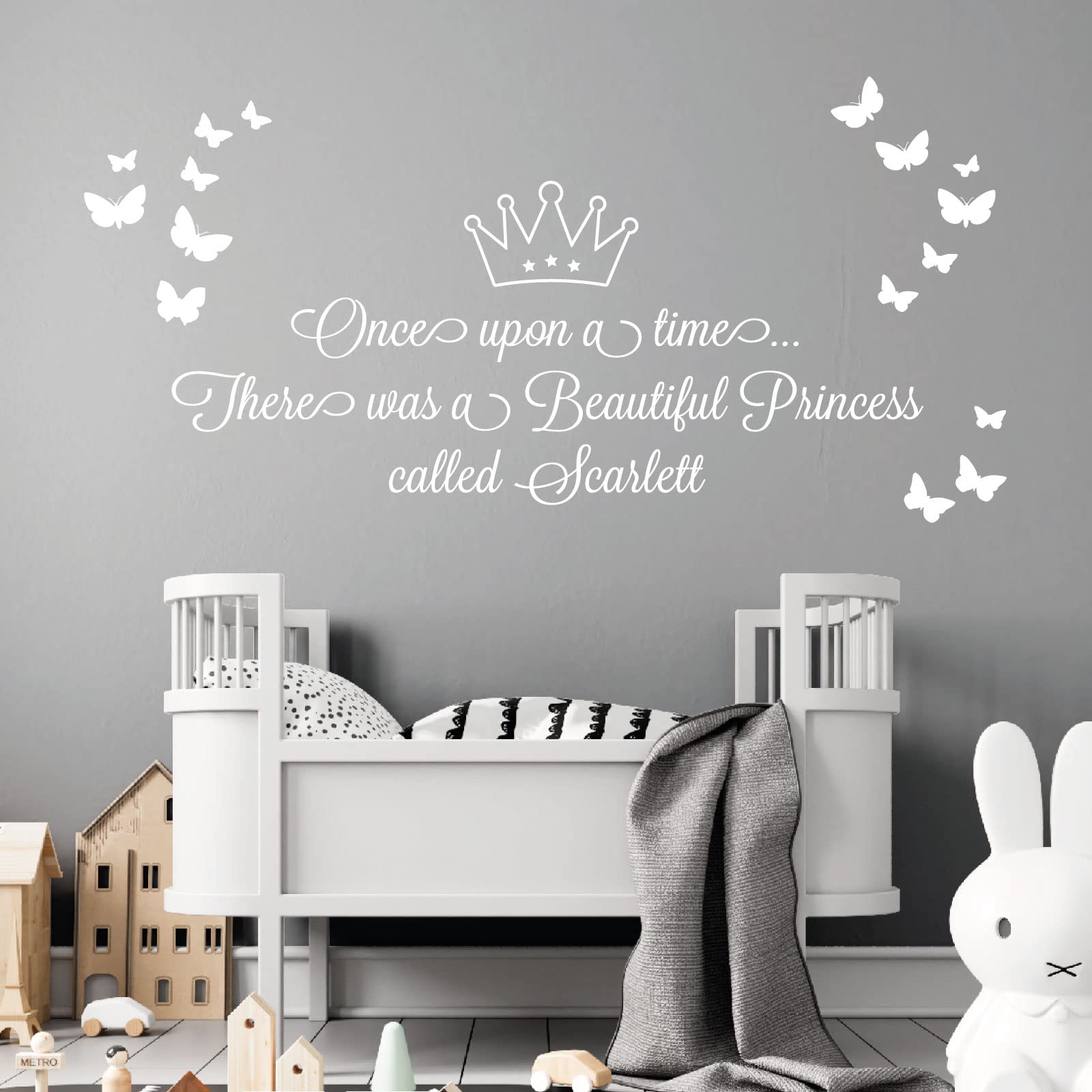 Once Upon a time, There was a Beautiful Princess - Girls Name Nurserty Wall Art Sticker [Medium] [White]