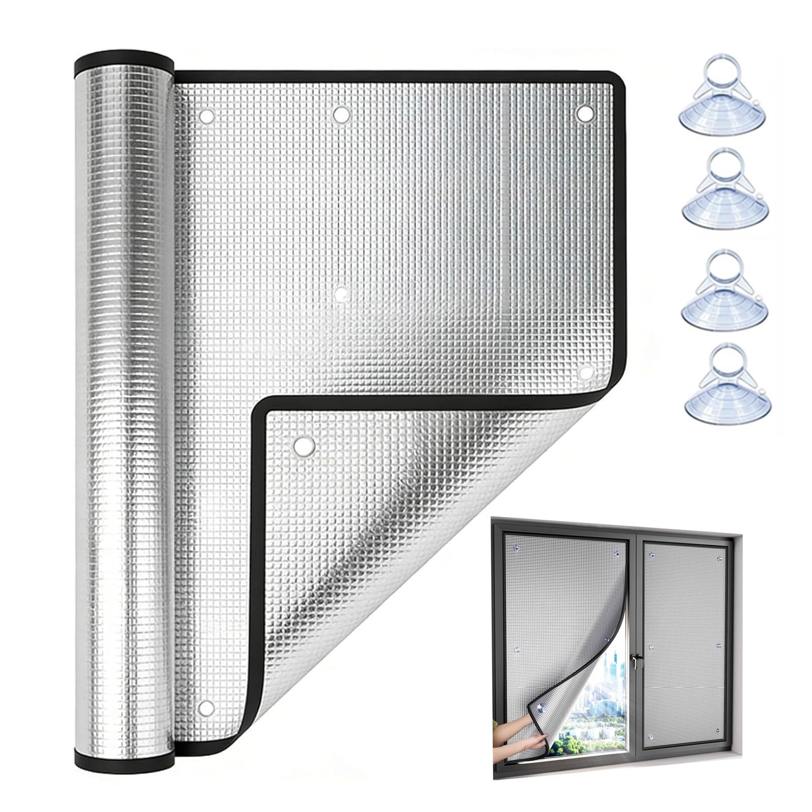 Film Fenêtre Anti Chaleur Réfléchissant, 8mm Film Isolant Thermique Réfléchissant en Aluminium avec Ventouses pour Maison, Bureau et Véranda(150x210cm)