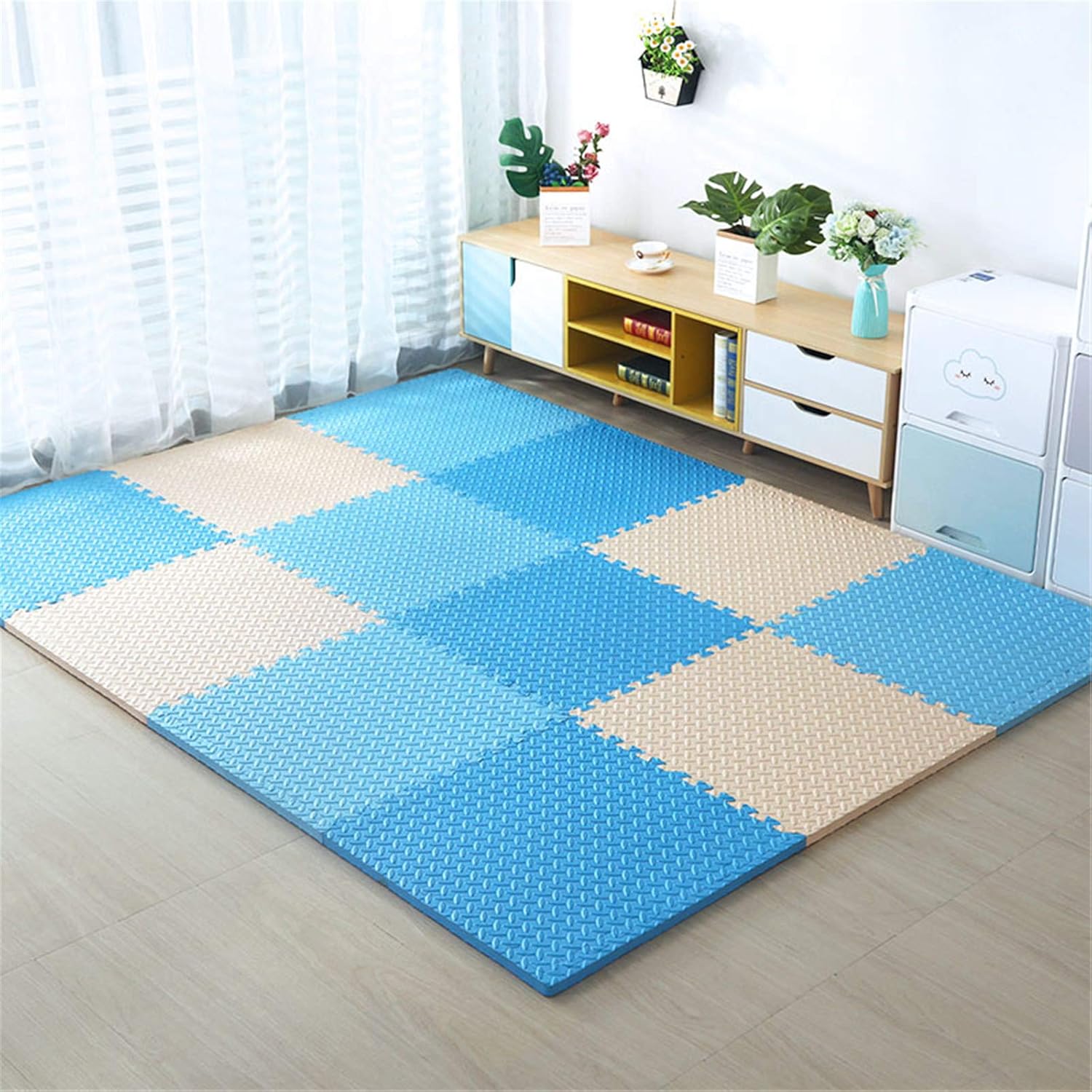 Children's Interlocking Foam Puzzle Mat - Soft, Reversible EVA Floor Tiles with Borders for Non-Slip Safety - Ideal for Yoga, Playroom, Home Decor - 8 Multi-Colored Pieces