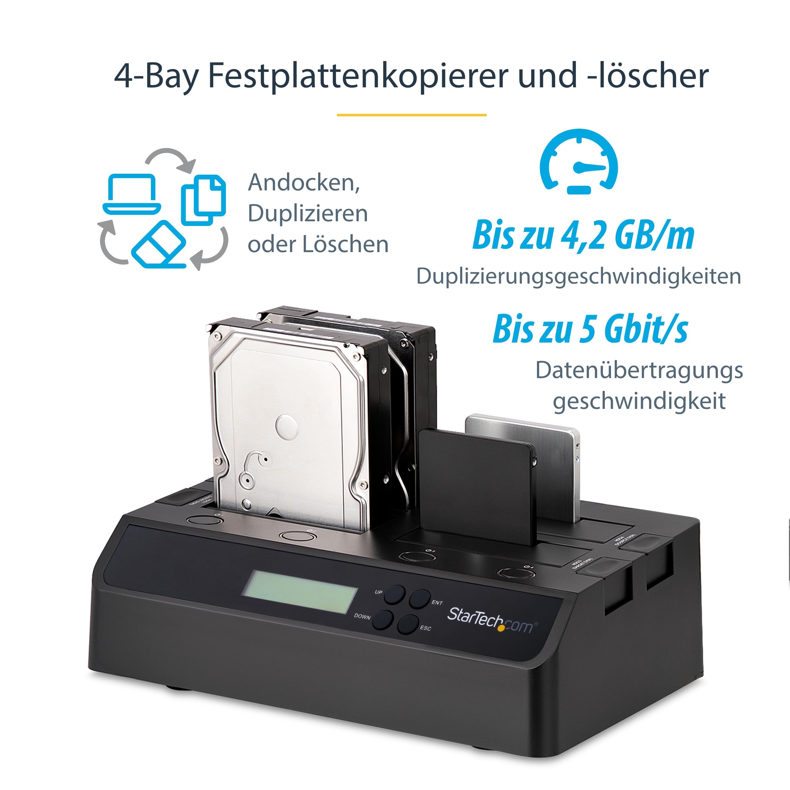 StarTech 4 Bay Festplatten Kopierstation USB 3.0 / eSATA auf SATA - HDD 1:3 Duplikator - Standalone Festplattenkloner