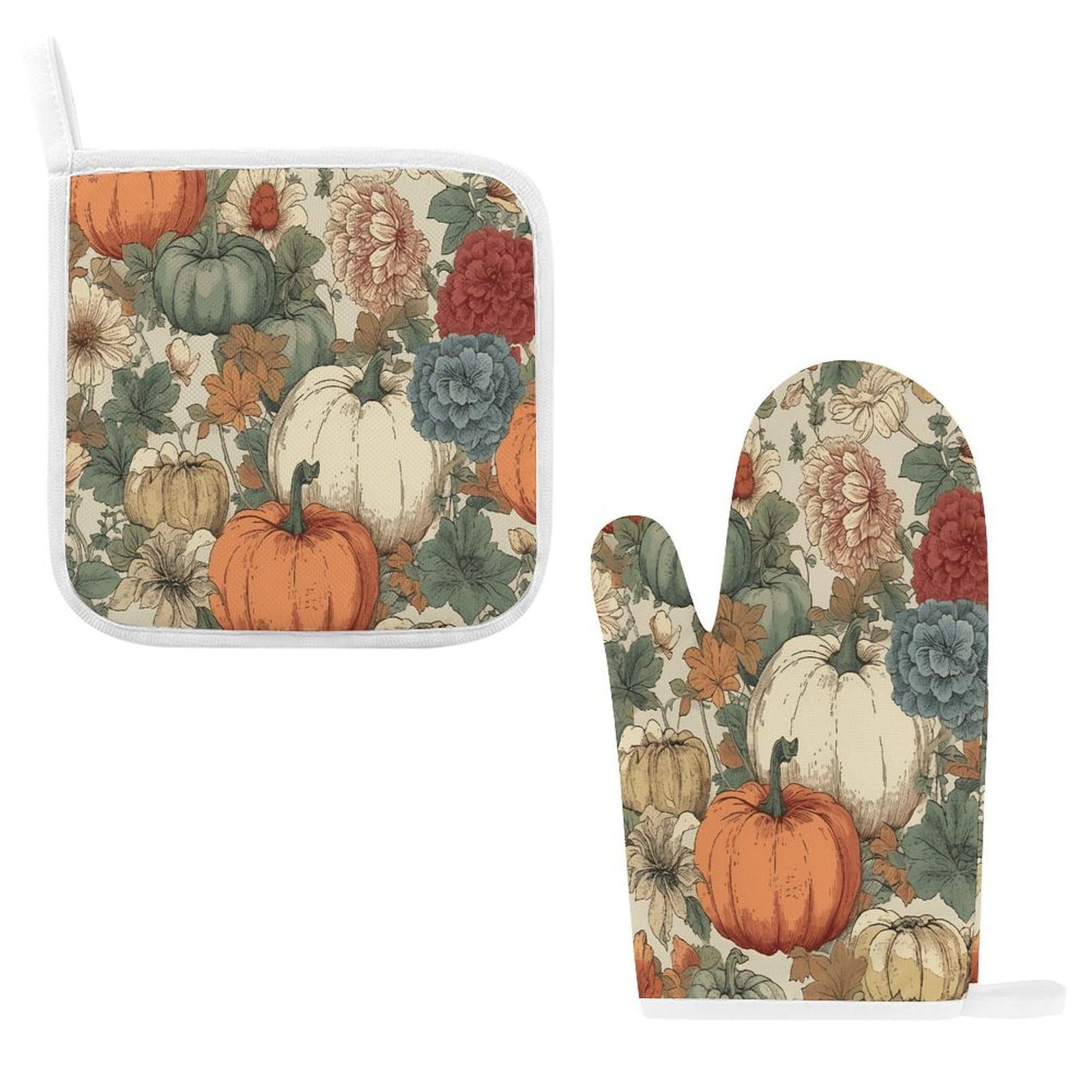 Fodpand Style Drawn Autumn Pumpkin Oven Mitts And Pot Holders Sets