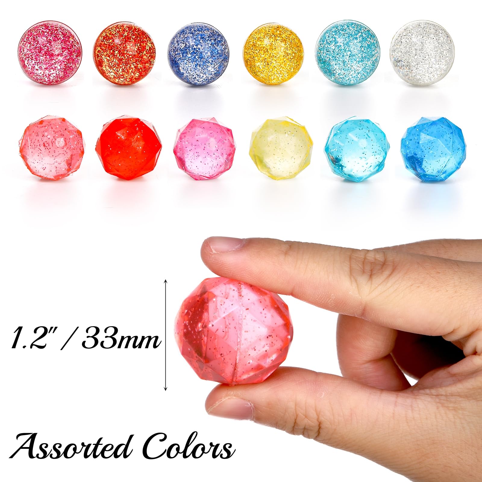 Goaste 100 Pack Small Bouncy Balls Bulk, 1.2 Inch/30mm Rubber High Bouncing for Kids, Mini Glitter Assorted Colors for Birthday Party Game Prizes Vending Machines Fillers Outdoor