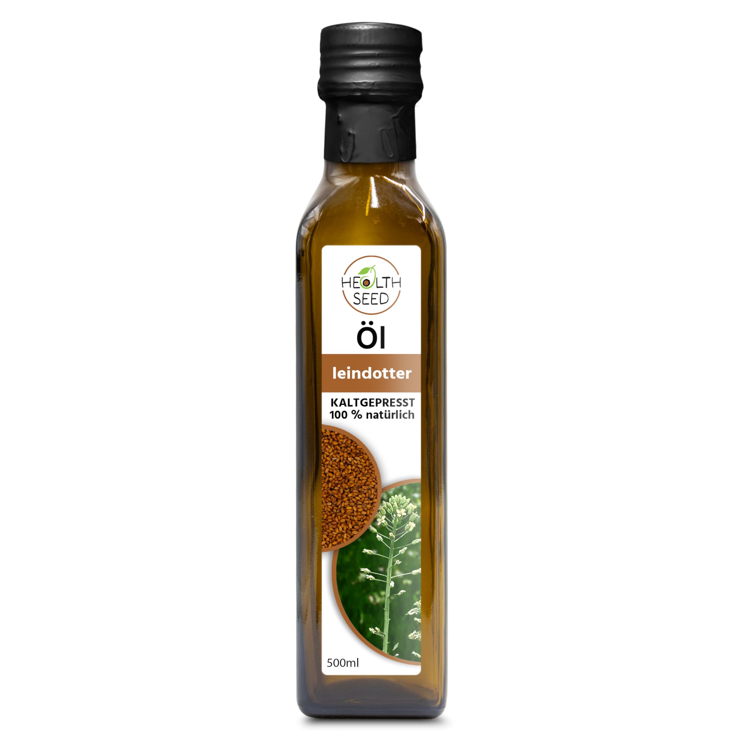 Health Seed® 4 x 500 ml / 2 litres – Huile de caméline non filtrée – Bouteille en verre 100 % pure pressée à froid – Fraîcheur du fabricant