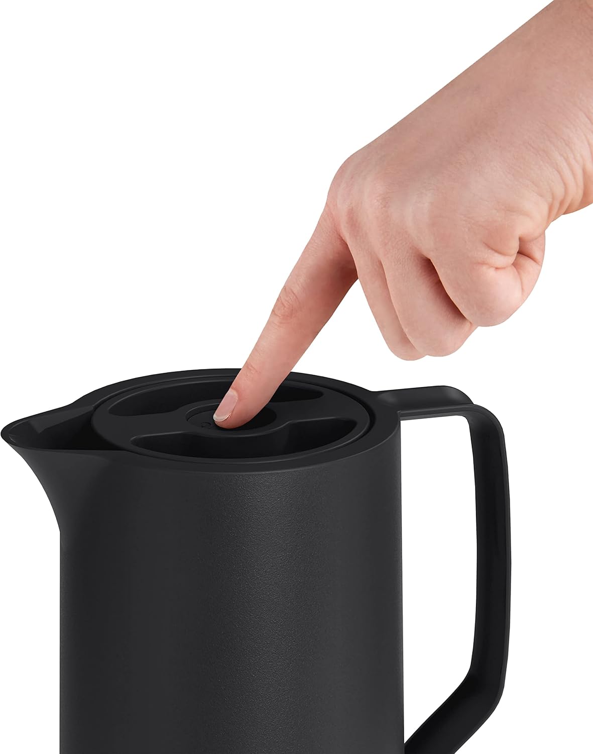 Emsa N41707 Motiva Vacuum Jug 1 Litre Plastic Quick Press Closure 12 Hours Hot 24 Hours Cold Glass Flask Made in Germany Nordic Design Black