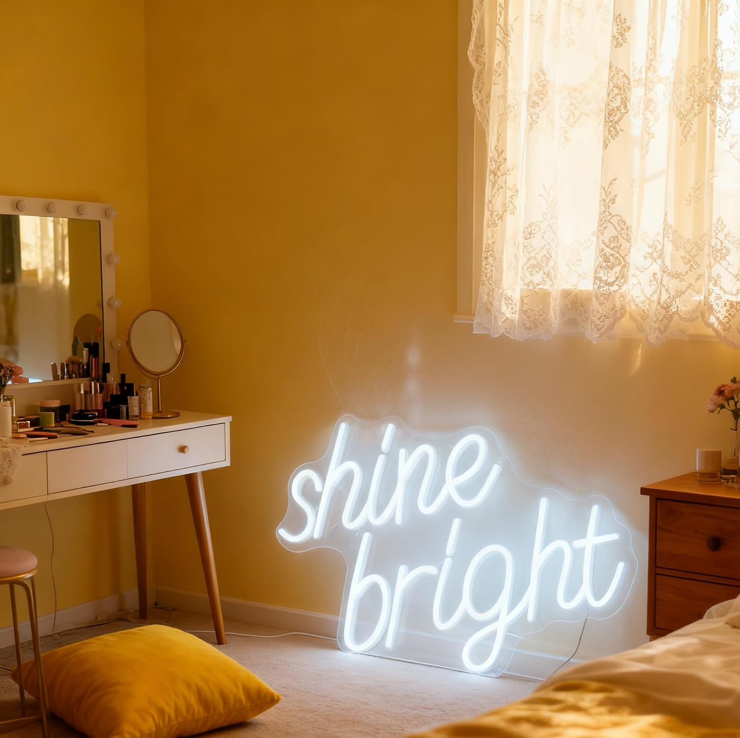 Shine Bright White LED Neon Sign, USB Powered Dimmable Decorative Neon Light Home Bedroom Living Room Decor Ambiance Gift Wall Table Light Up Sign 16.3 x 10.6 In