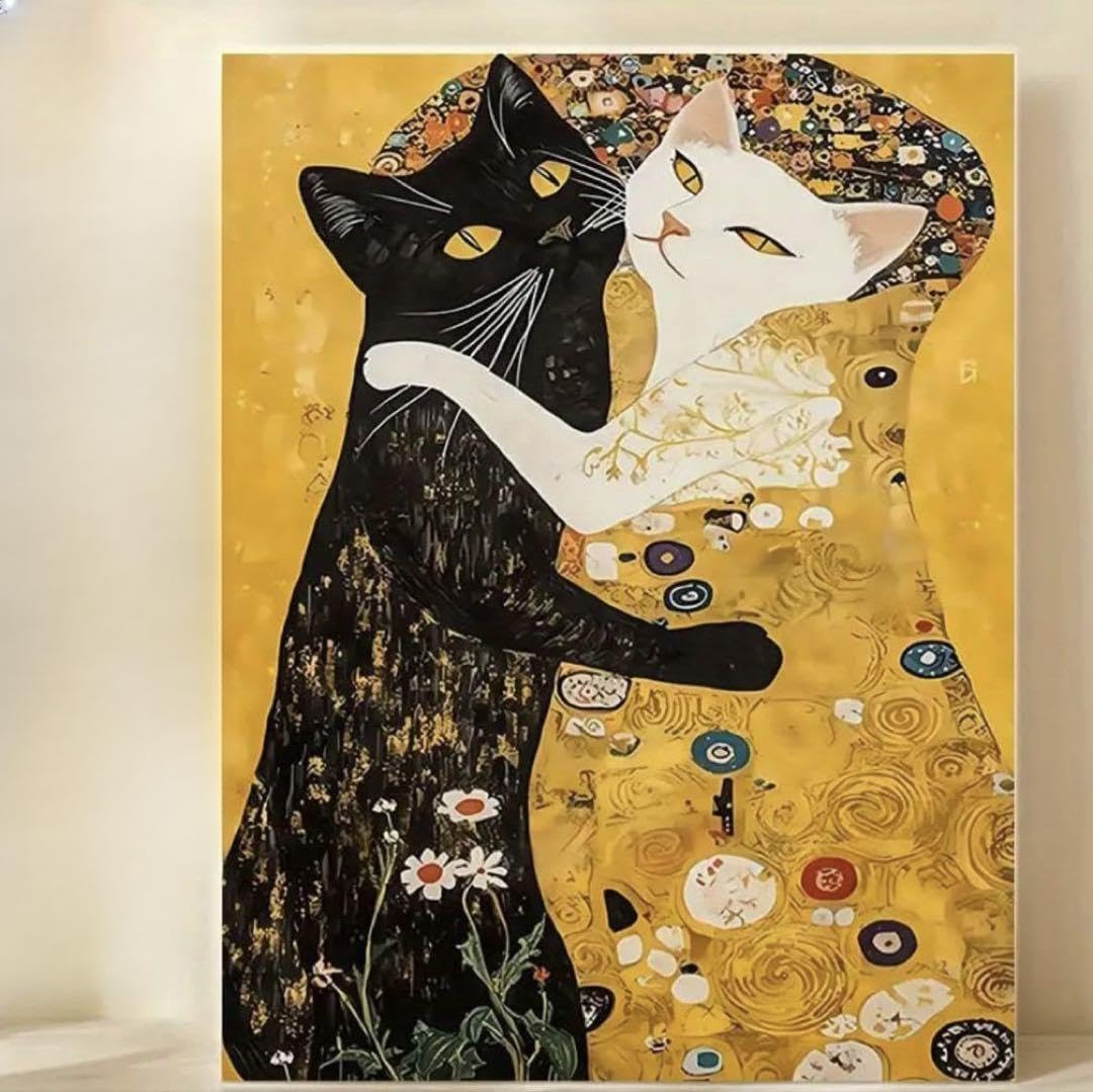 Amazon.co.jp: 【猫たちの抱擁】 クリムトの名作『接吻』オマージュ