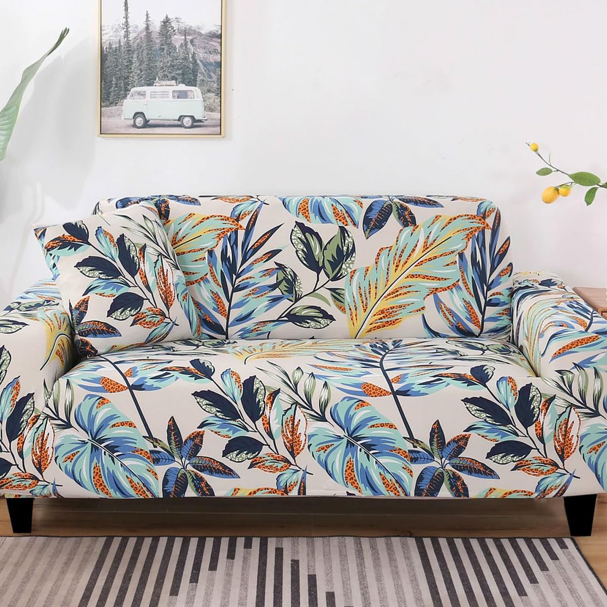 Snqzo R Sofa Cove 1/2/3/4 Seate High Stretch Sofa Covers Supe Soft Sofa Slipcove Printed Pattern Sofa Covers All-Inclusive Sofa Slipcove Non Slip Sofa Cove Washa(Size:3 Seater(190-230Cm),Color:r)