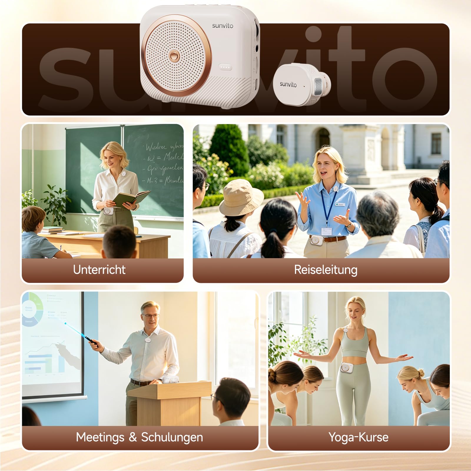 Tragbarer Sprachverstärker Bluetooth Lautsprecher mit 2 kabellosem Headset-Mikrofon, wiederaufladbarer Mini Sprachverstärker für Lehrer, Trainer, Reiseführer, Meetings und Präsentationen