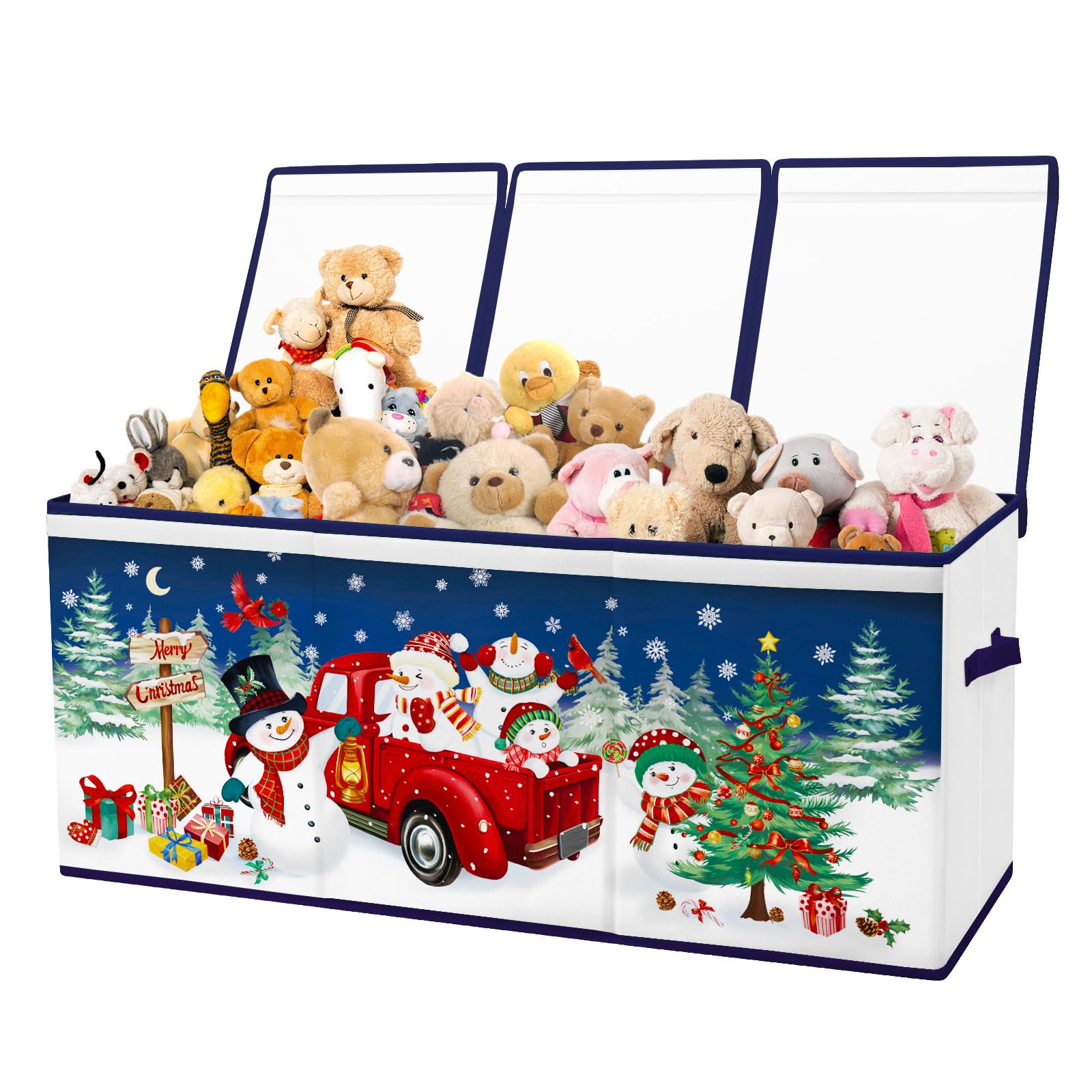 alldomess Kids Toy Box Storage with Lid Organizer Bin for Bedroom Snowman