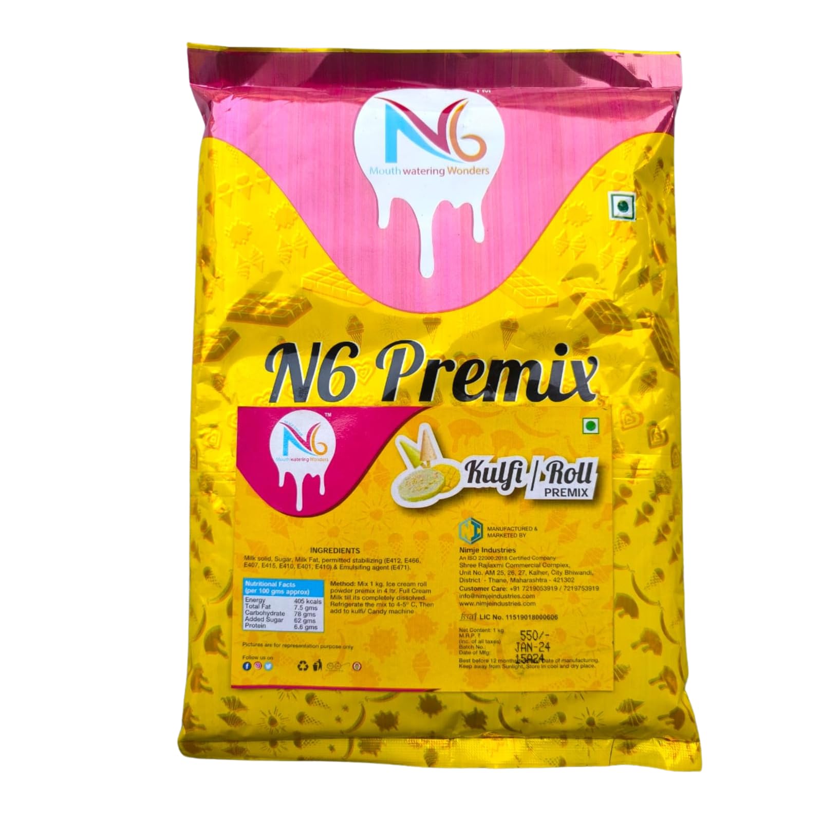 N6 Premix Kulfi Ice Cream - 1 kg Pouch: Authentic Indian Dessert Mix for Homemade Treats - Convenient Packaging for Easy Preparation (Malai)