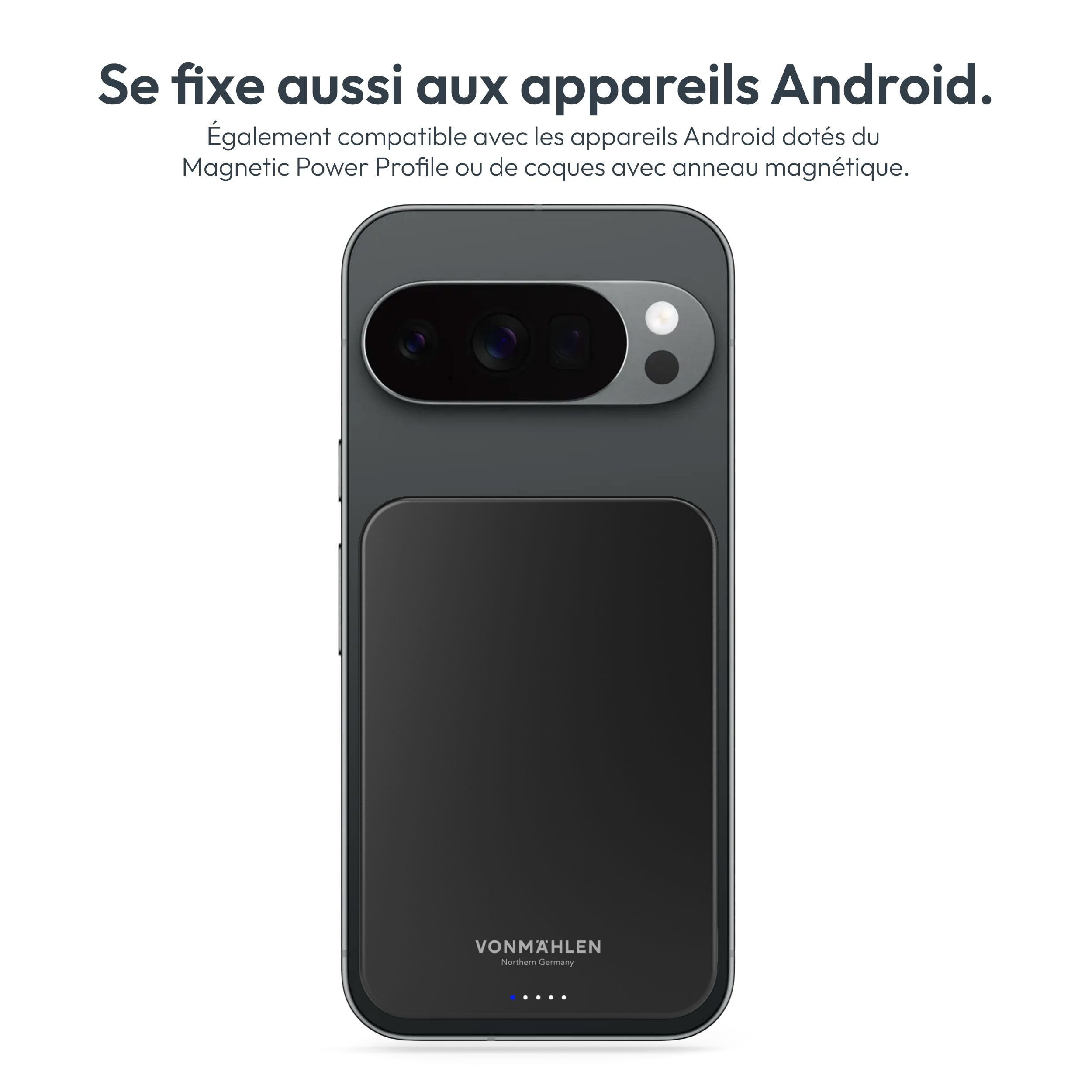 Vonmählen Evergreen Mag - Batterie Externe magnétique Ultra-Fine 5000 mAh, Charge Rapide sans Fil et USB‑C PD, certifiée Qi2 - Noir