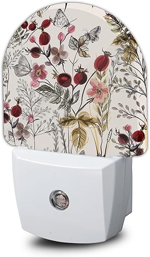 Miniatura 11 de Luz nocturna, luces nocturnas rojas con diseño de cardenal y flores, enchufables en la pared para dormitorio, baño, cocina, pasillo, escaleras, Rojo