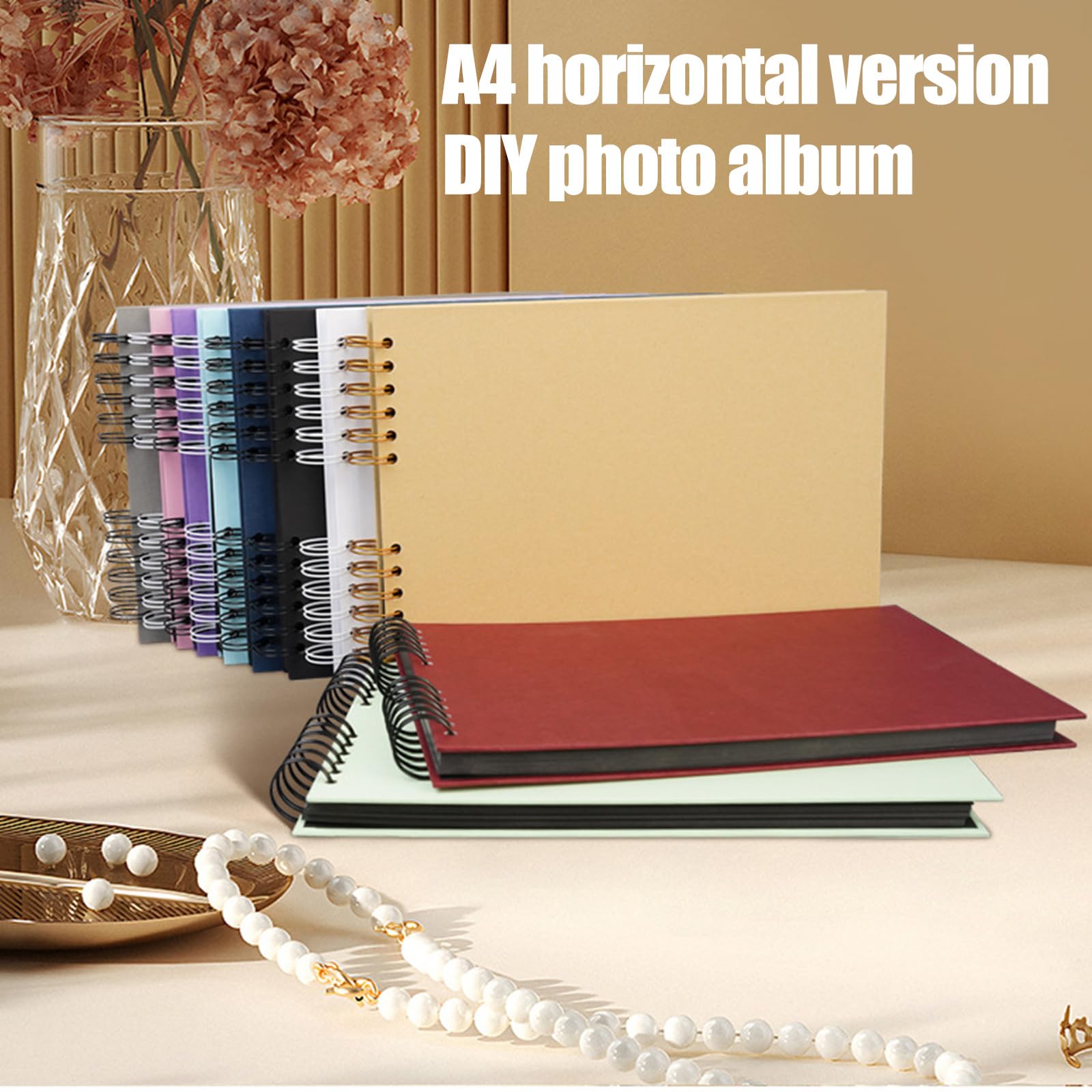 Scrapbook Fotoalbum Erinnerungsbuch Hardcover 80 Seiten Dickes Papier Hochzeit Gästebuch mit Band und Aufkleber Zubehör Papier Fotoalbum