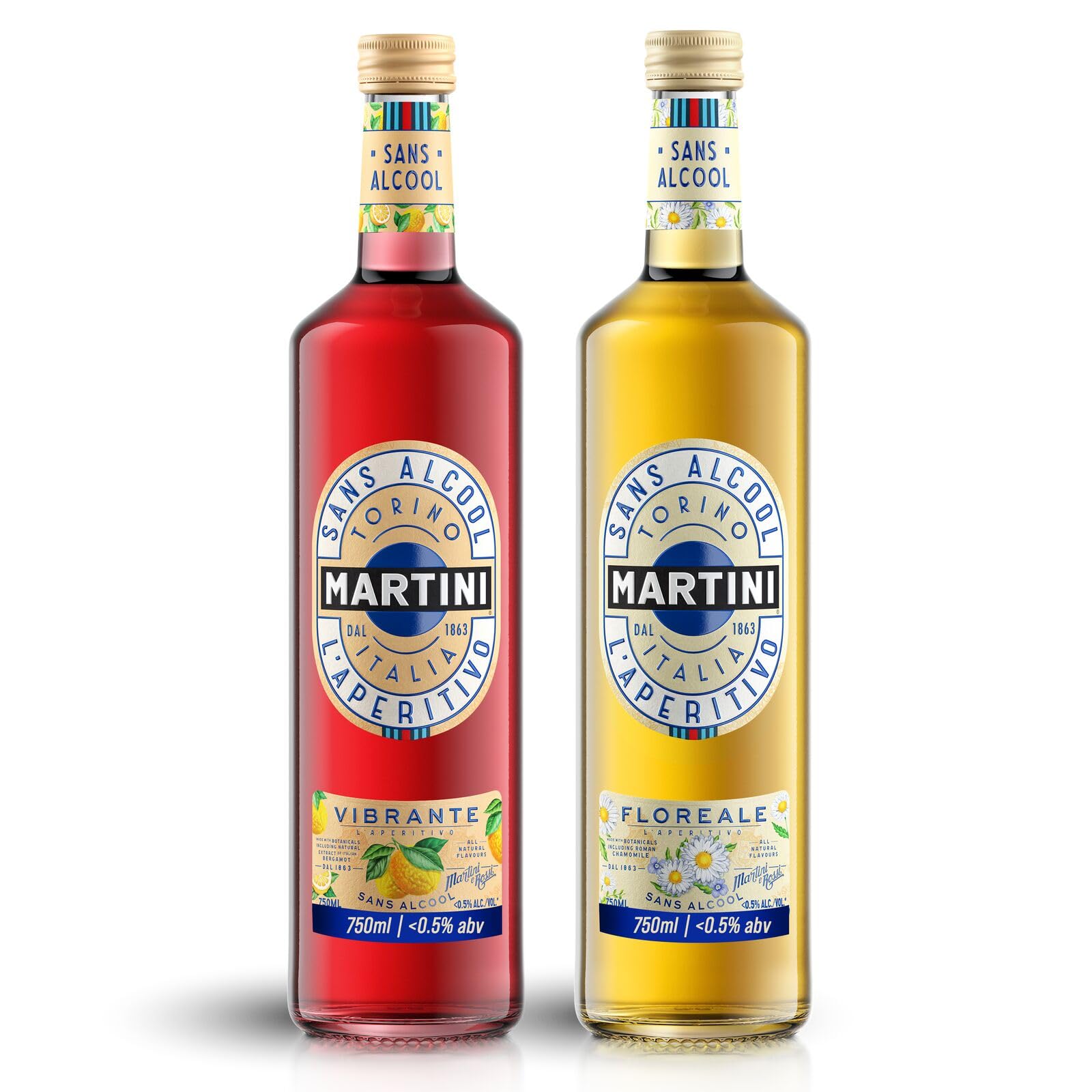 Le Coffret MARTINI Vibrante et Floreale Aperitivo non alcoolisé, 2 x 75cl / 750ml, infusé avec des plantes botaniques de qualité supérieure