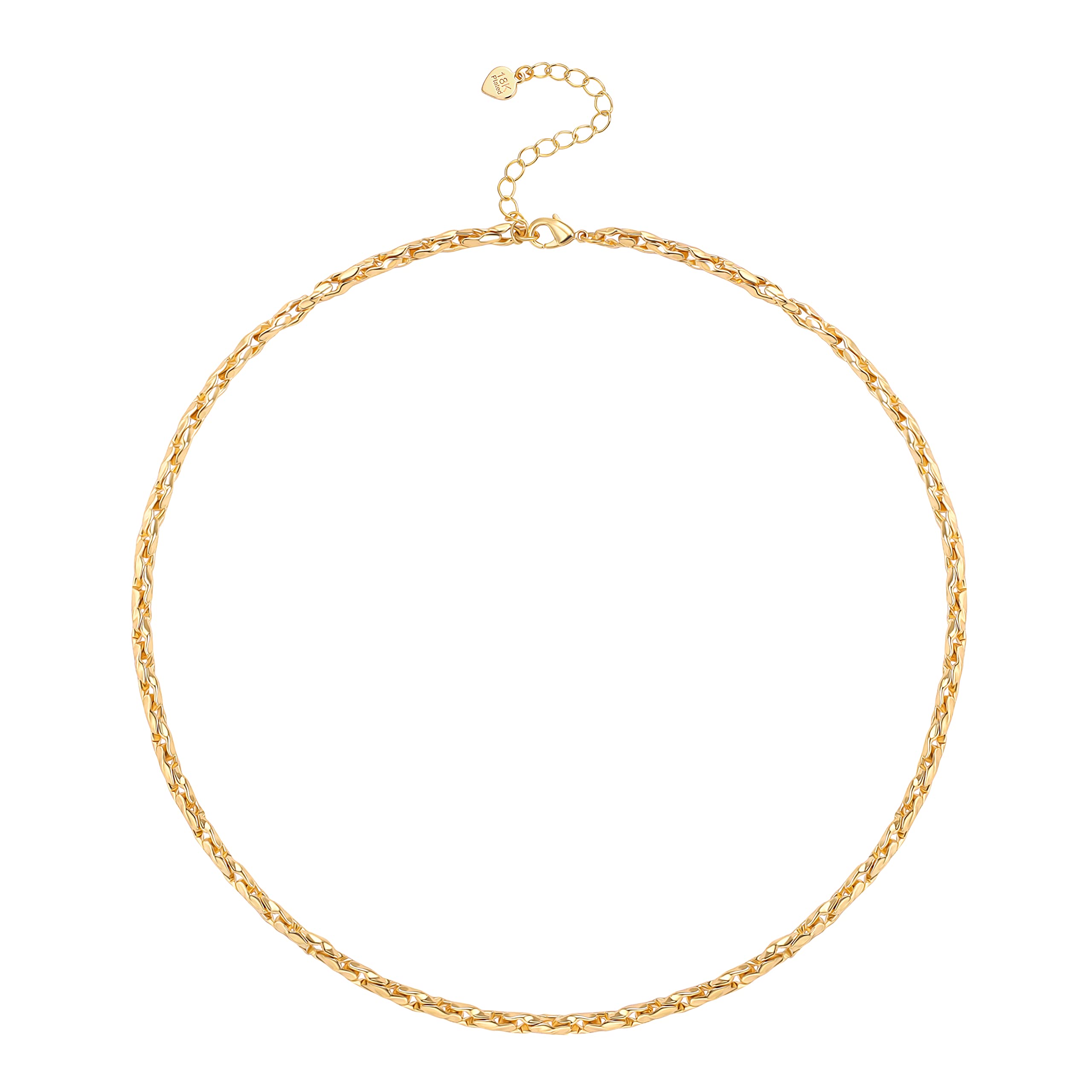 Aobei Pearl 18k Gold Paperclip Chain Choker Satellite Chain Lava Bead Pendant Necklace Dainty Jewelry for Women 16''