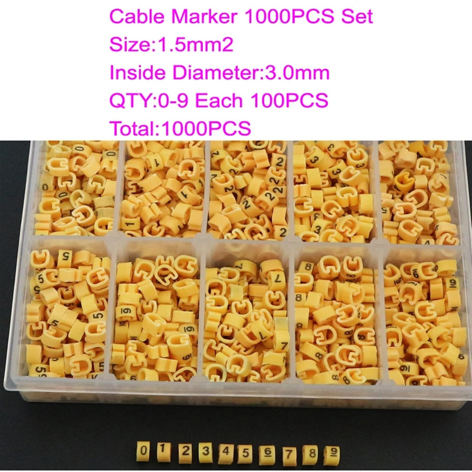 Kabelmarkierungs-Set 0–9 – 2000 Stück, PVC, Für Drähte Bis 5,8 Mm