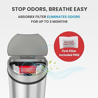 iTouchless 50 Liter/ 13 Gallon Slim Kitchen Trash Can with Lid, Deodorizer
