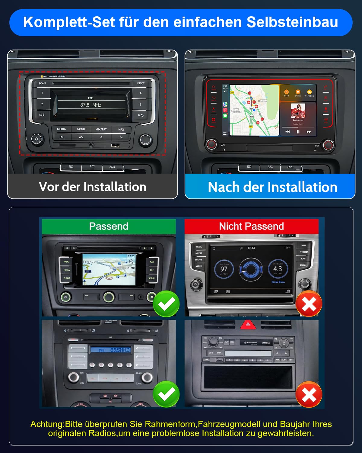 Autoradio mit Bildschirm für VW Golf 5 6 T5 Passat Polo 6R Tiguan Seat Skoda, 7 Zoll VW Caddy Radio 2Din mit Apple CarPlay Android Auto Mirrorlink DAB+ Navi Bluetooth WLAN Canbus GPS 8-Kern 4+64GB