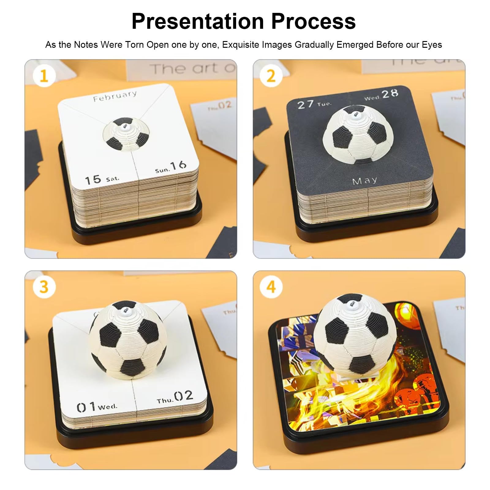 3D Kalender, 3D Fußballkalender 2026 DIY Papierschnitzerei Schreibtisch-Notizblock
