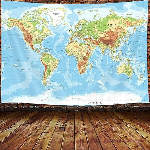 Miniatura 2 de Tapiz de mapa del mundo para niños y estudiantes, mapa del mundo con países y ciudades principales, tapiz educativo, Asia Europa, ciudad del sur,