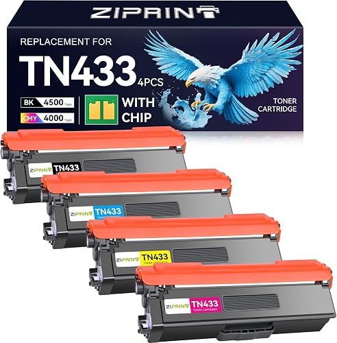 ZIPRINT TN433 Toner Cartridge 4 Pack Compatible with Brother TN436 TN-431