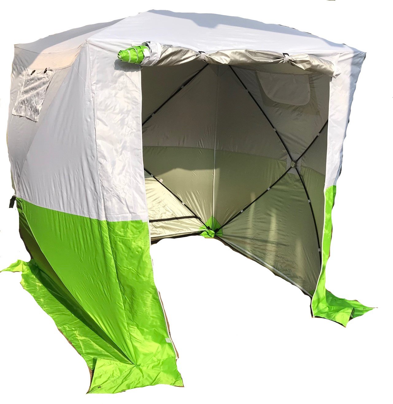 UHATEX Montagezelt, Baustellenzelt, Maß 1,90 x 1,90 x 2,00 m Wasserdicht Wetterfest Schnellaufbau aus Polyester Grün/Weiß für Outdoor, Arbeit, vom Deutschen Hersteller mit über 10 Jahren Erfahrung! Sport & Freizeit