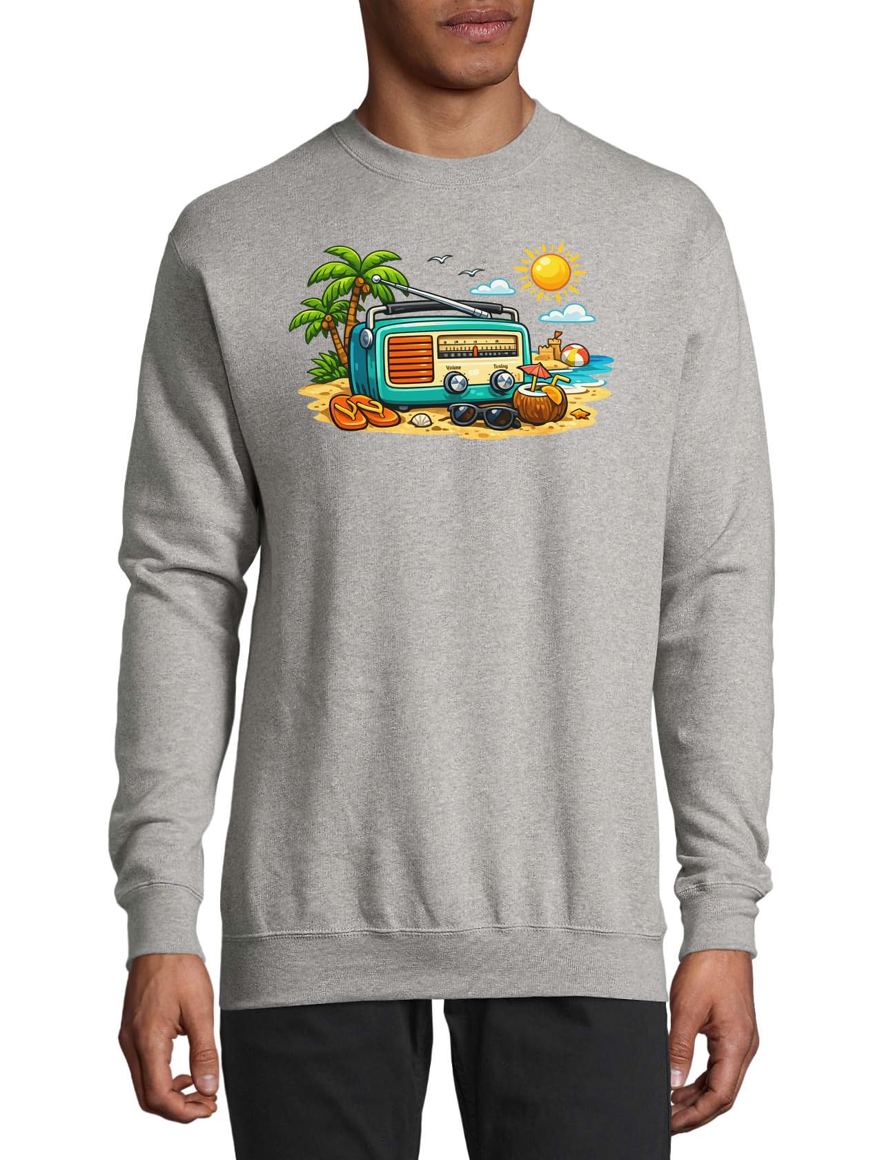 Letnia scena plażowa z radiem vintage bawełniany sweter bluza sweter sweter szary