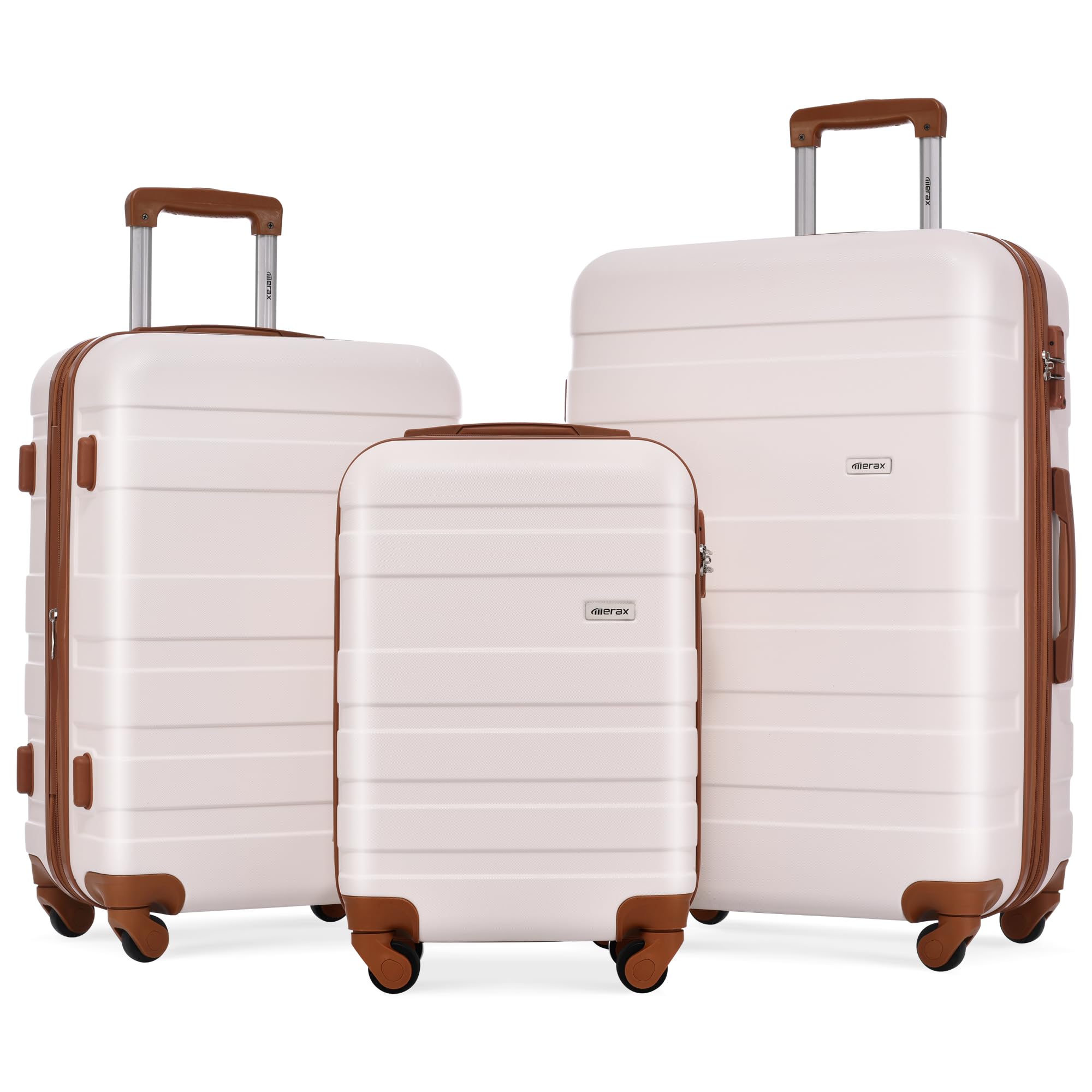 Merax 3 Piece Expandable ABS Hardshell Luggage Sets Spinner Wheel Suitcase TSA Lock Suit Case, Pink/Brown, 20/24/28 Inch