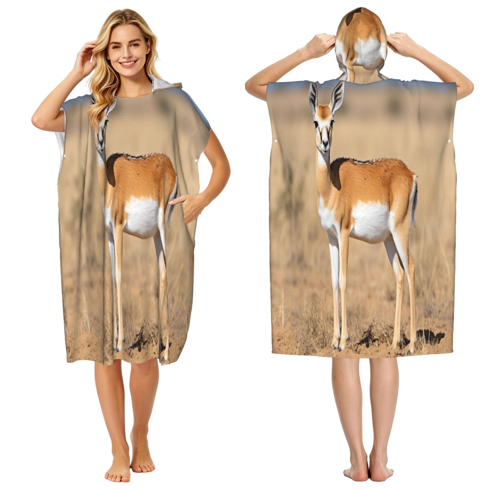 DTHKJNLSF Antelope On The Grassland Adult Hooded Beach Poncho Towel