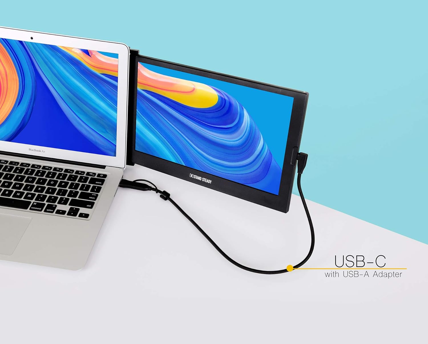 SideTrak USB-C® to USB-C® Cable & USB-A Adapter | Durable, Flexible, Tangle-Free Braided Nylon Cord | 1.5ft | Black