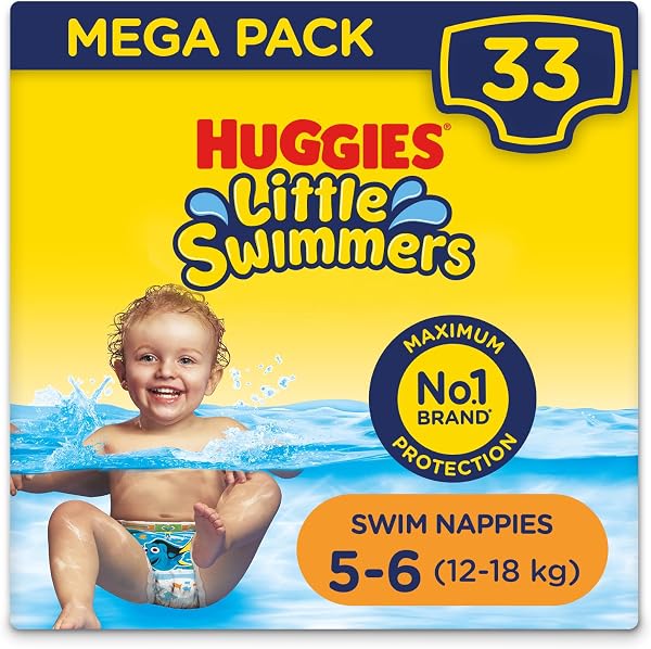 Huggies Little Swimmers, Swim Nappies, Size 5-6 - 33 Pants - Maximum Protection Swimming Nappies with Leak Guards - All-Round Stretchy Waistband - 1