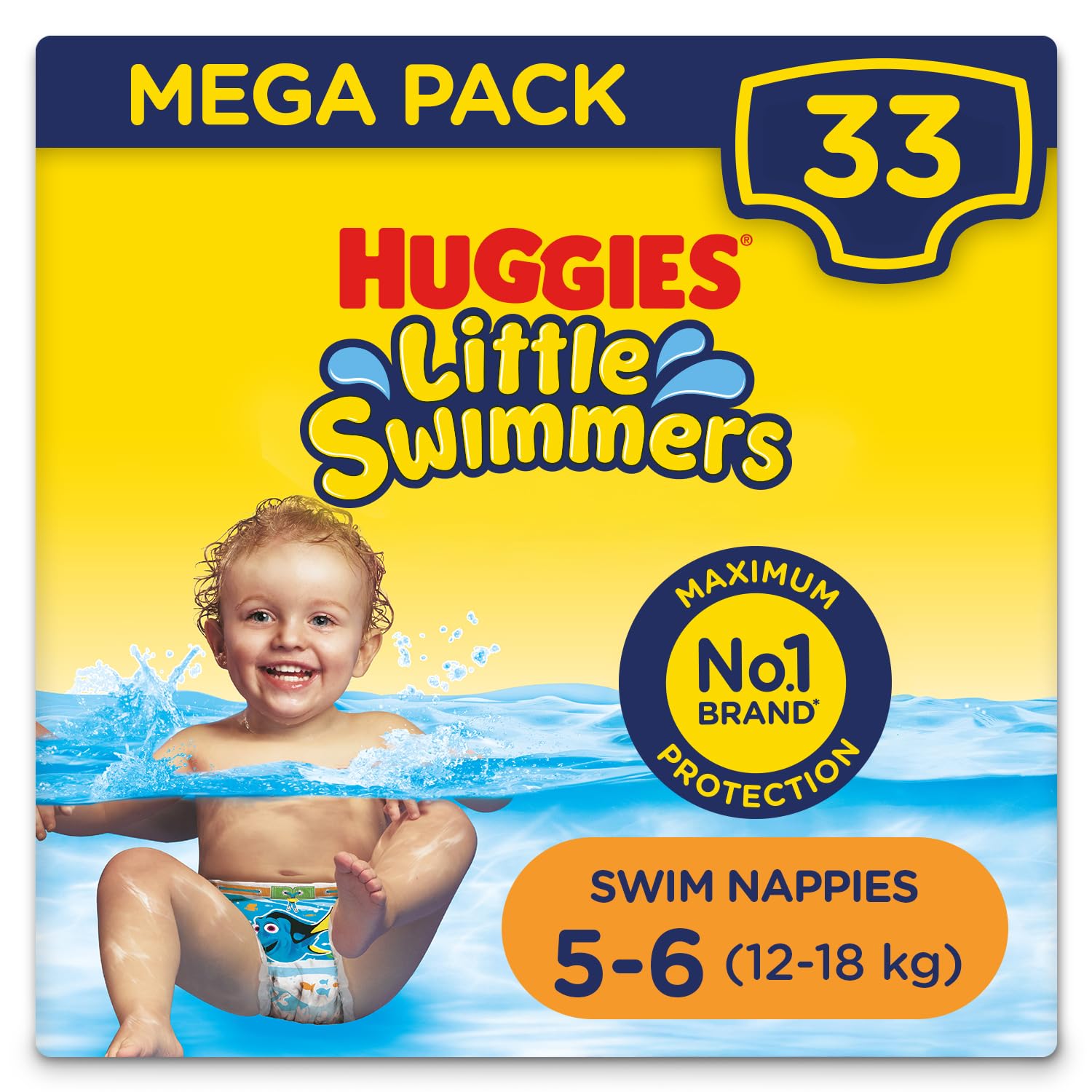 Little Swimmers, Swim Nappies, Size 5-6 - 33 Pants - Maximum Protection Swimming Nappies with Leak Guards - All-Round Stretchy Waistband